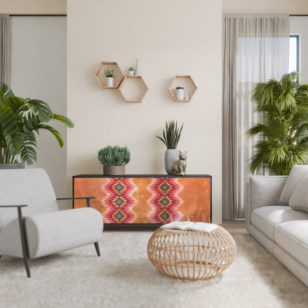 INDIAN FOLK Aparador de 3 Portas em Acabamento Preto