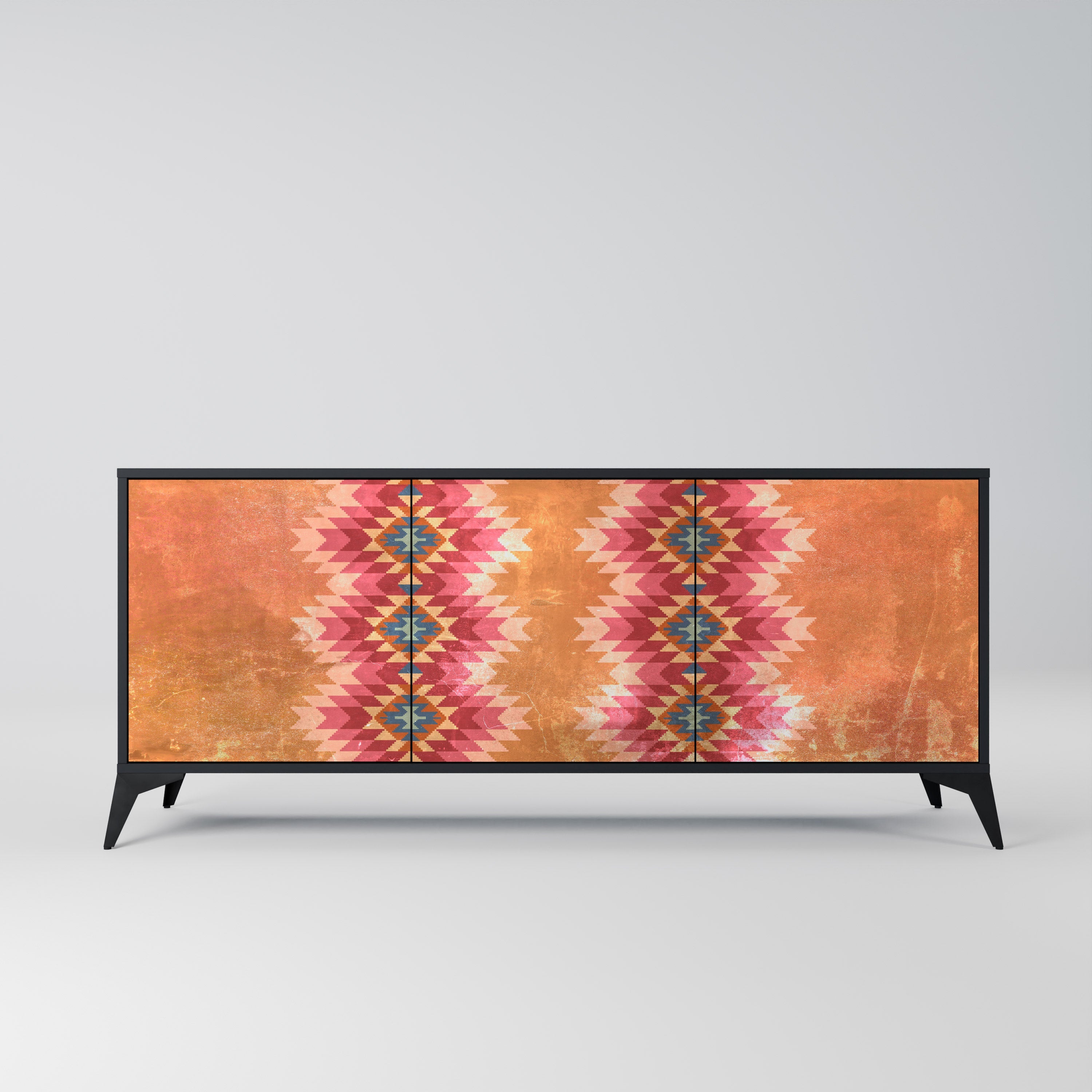 INDIAN FOLK Aparador de 3 Portas em Acabamento Preto