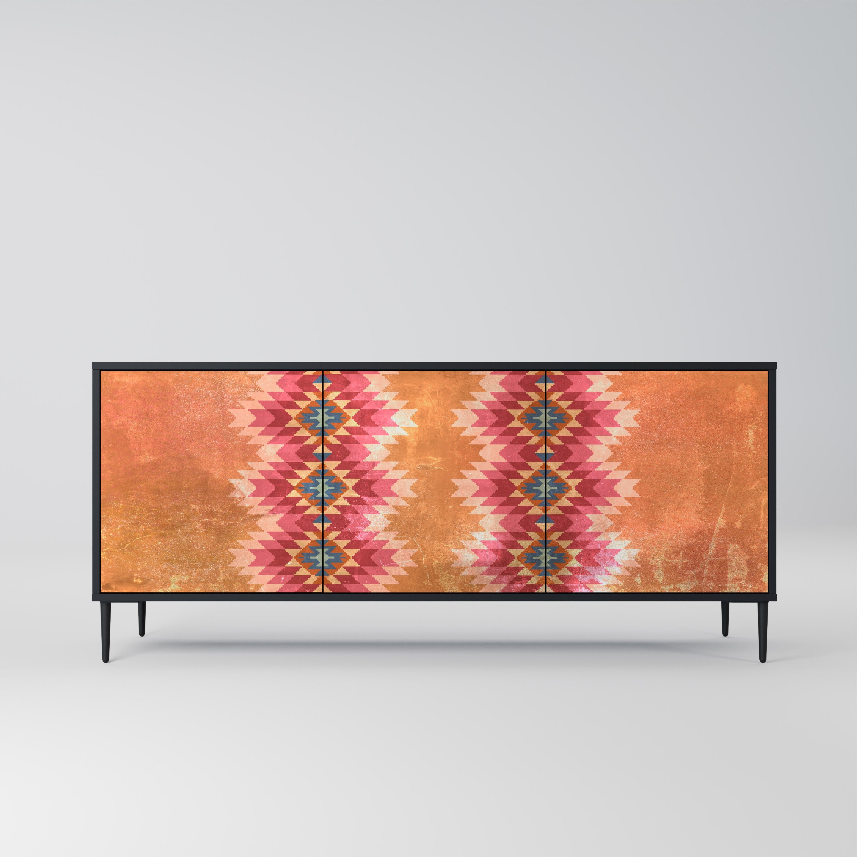 INDIAN FOLK Aparador de 3 Portas em Acabamento Preto