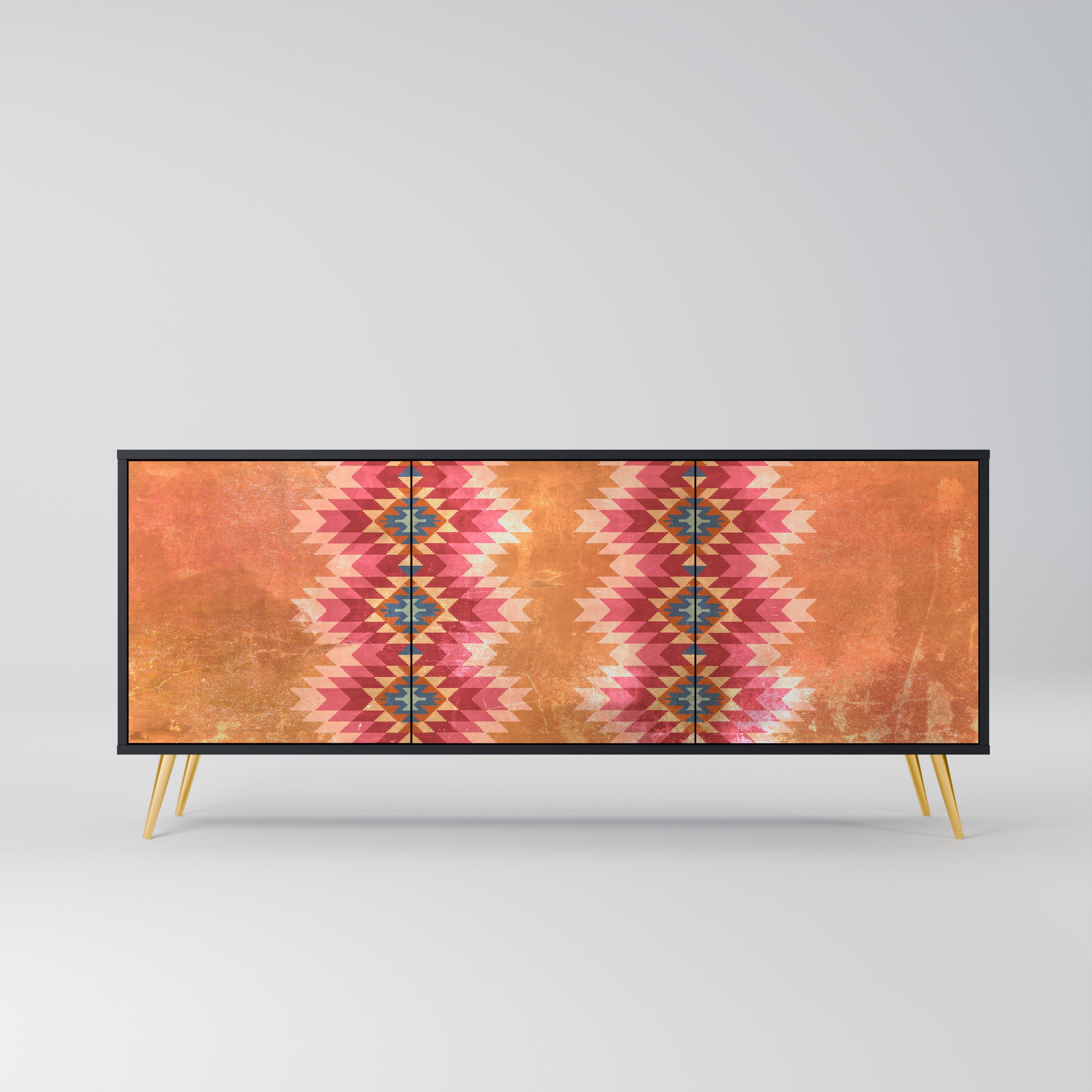 INDIAN FOLK Aparador de 3 Portas em Acabamento Preto