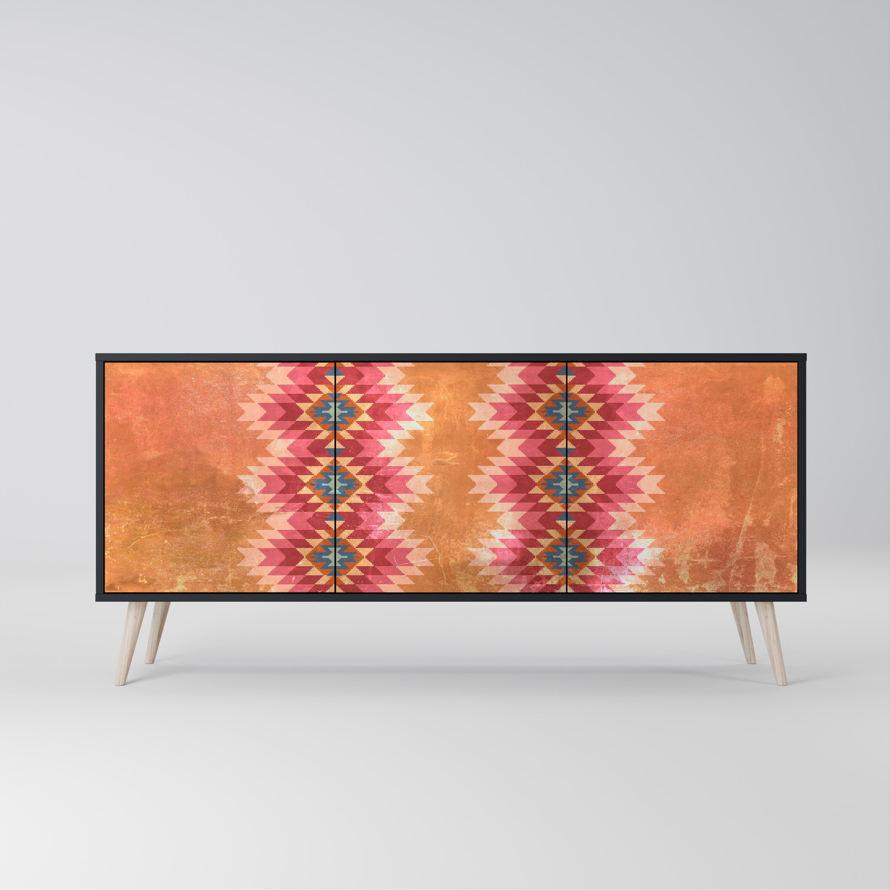 INDIAN FOLK Aparador de 3 Portas em Acabamento Preto