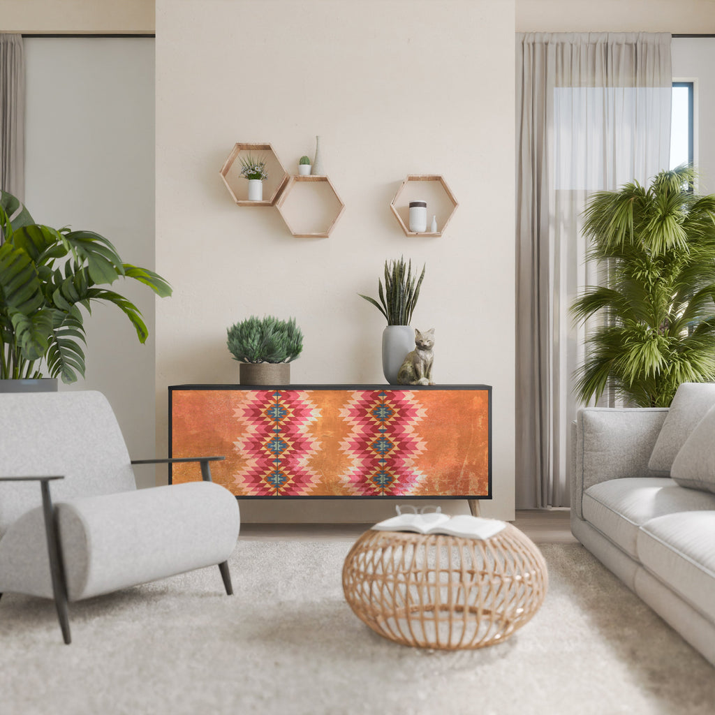 INDIAN FOLK Aparador de 3 Portas em Acabamento Preto