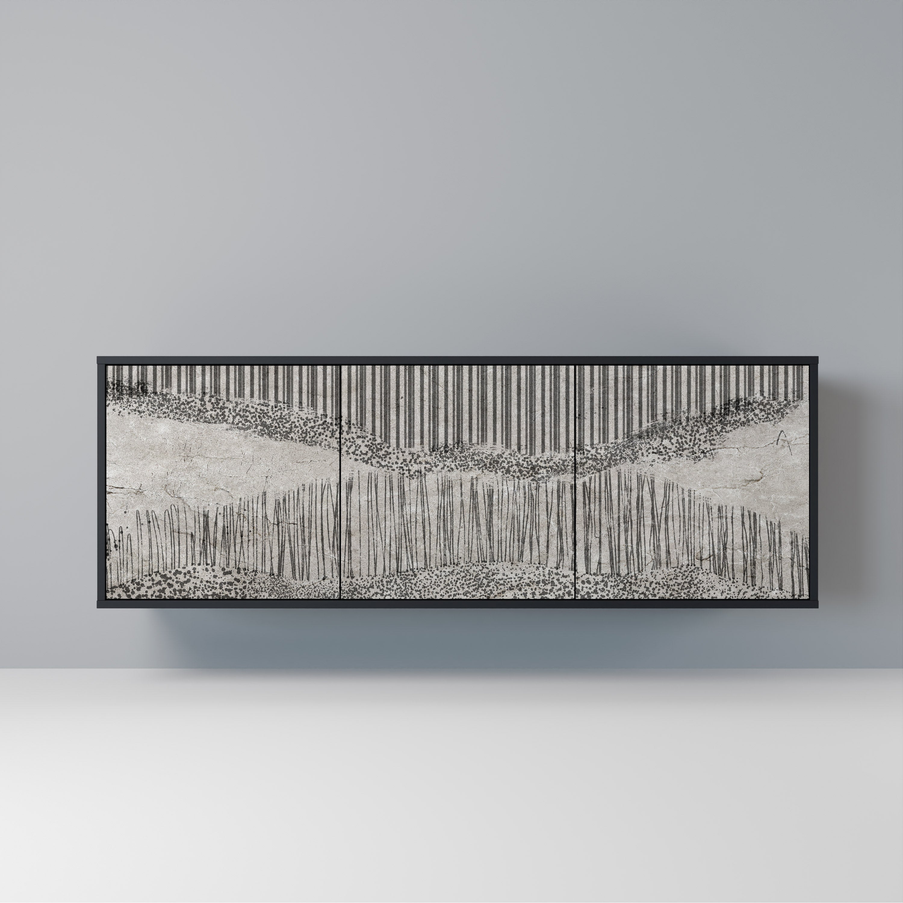 GRAIN LINES 3-Door Sideboard in Black Finish