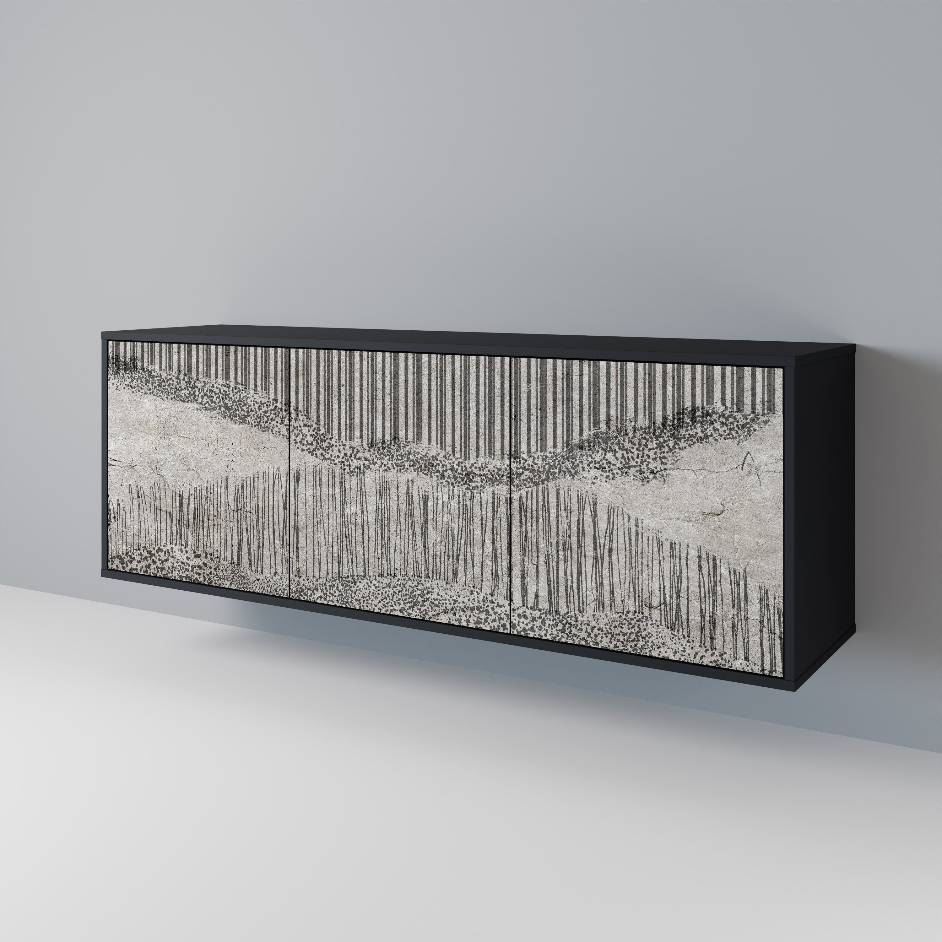 GRAIN LINES 3-Door Sideboard in Black Finish