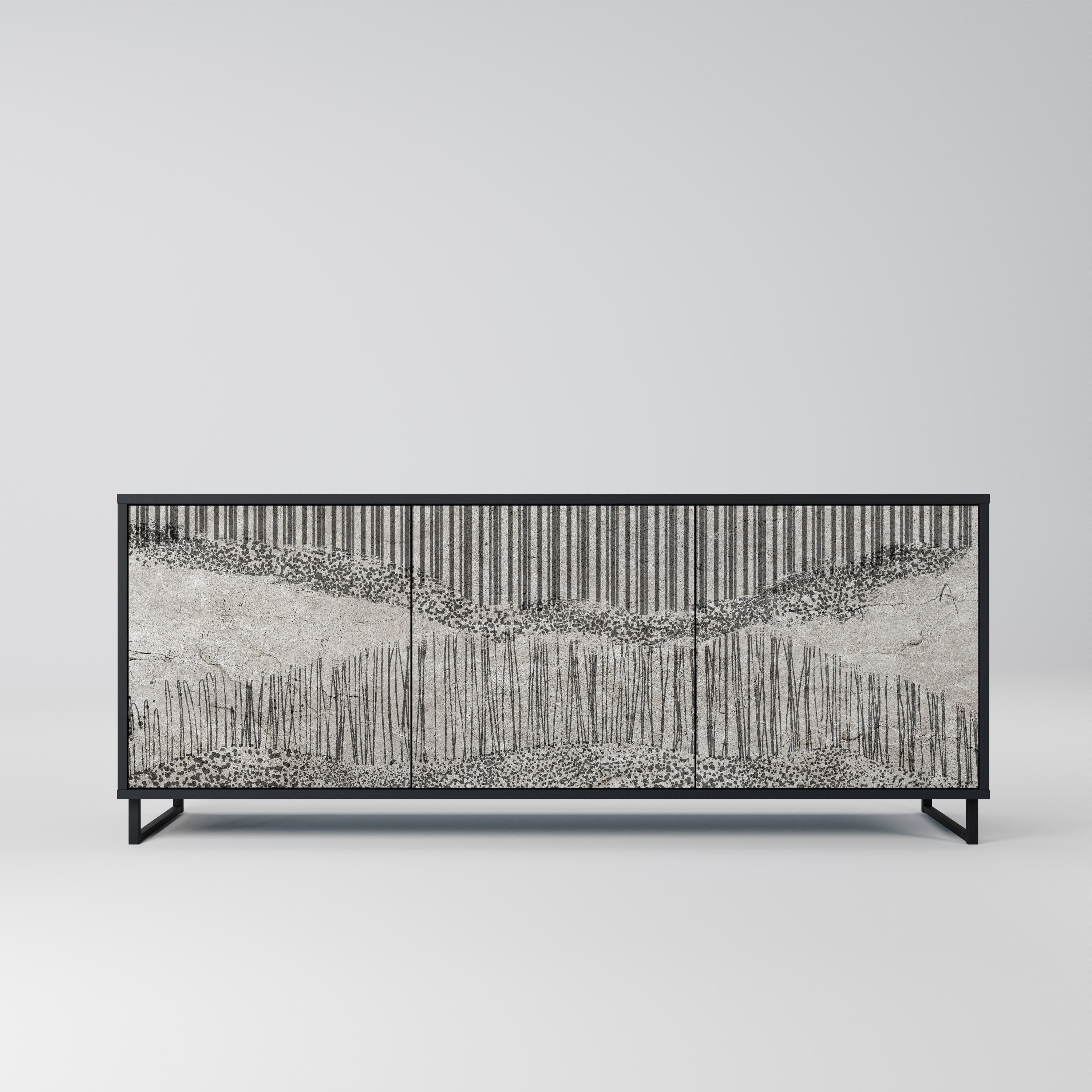 GRAIN LINES 3-Door Sideboard in Black Finish