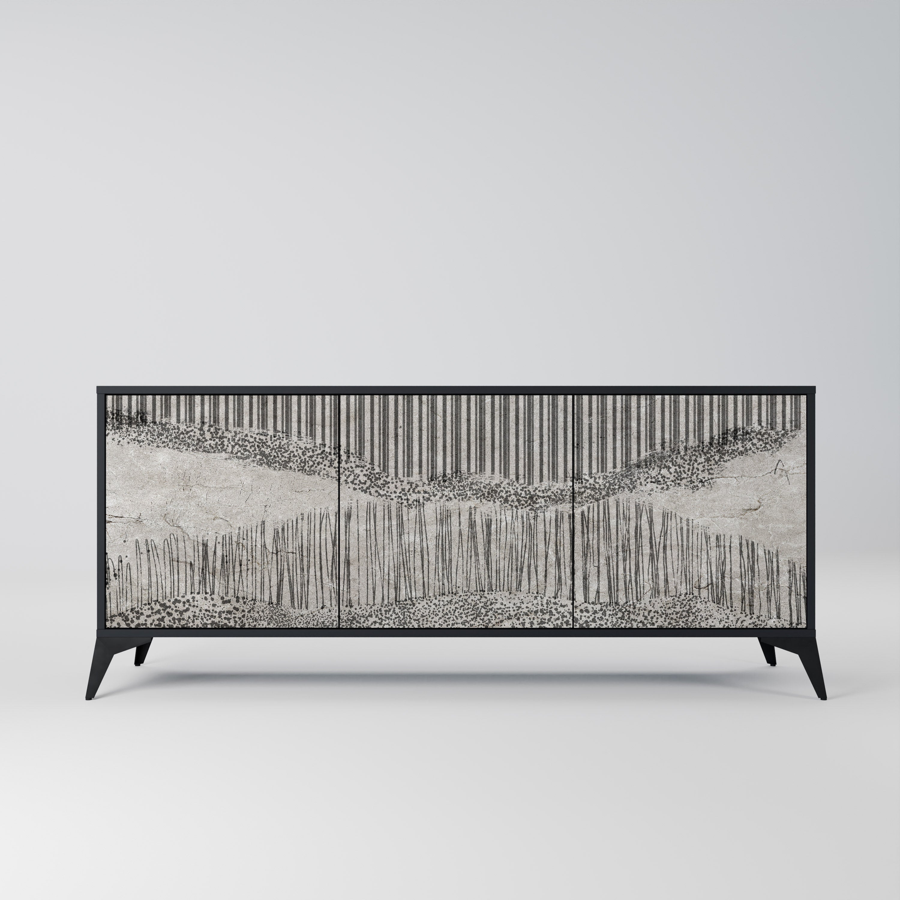 GRAIN LINES 3-Door Sideboard in Black Finish