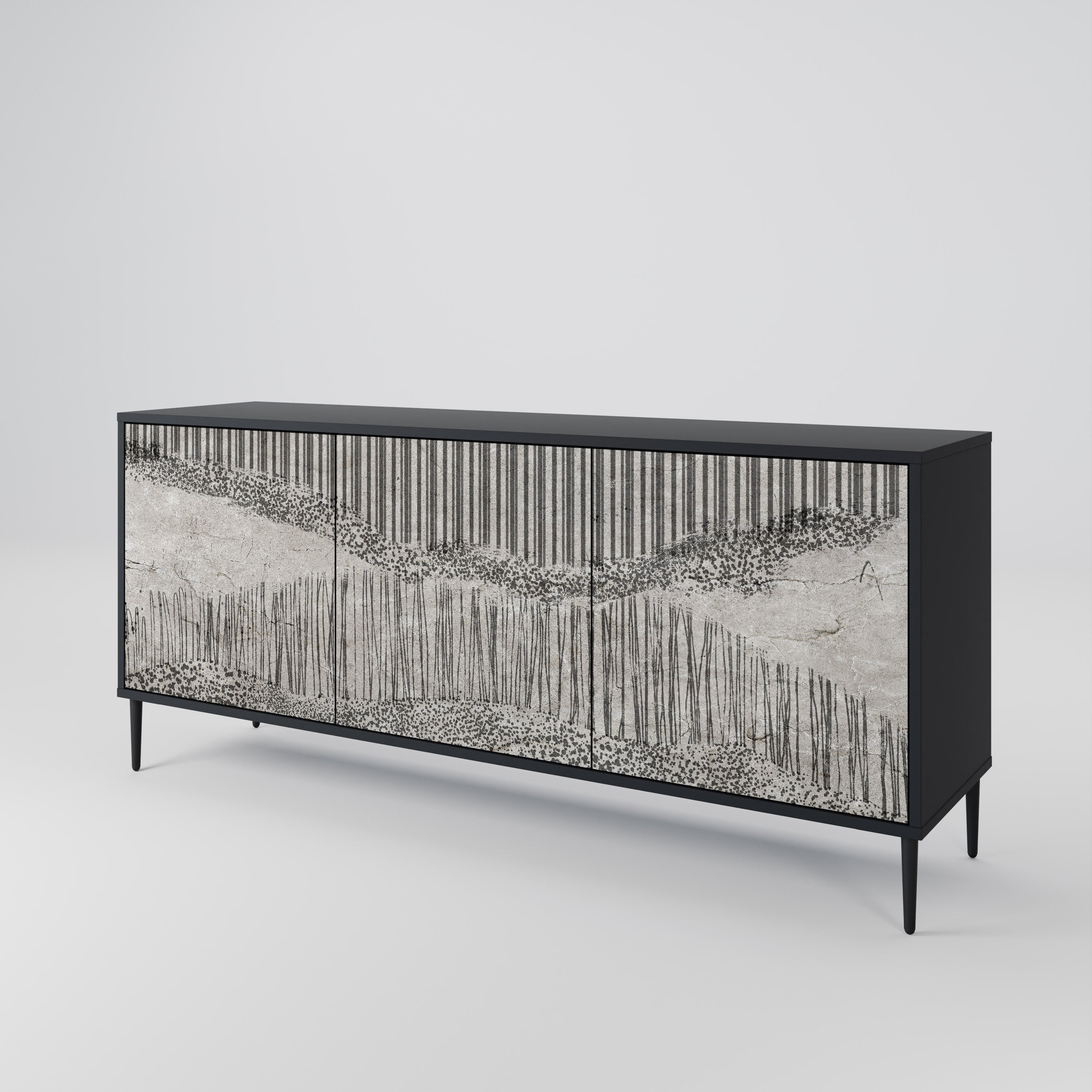GRAIN LINES 3-Door Sideboard in Black Finish