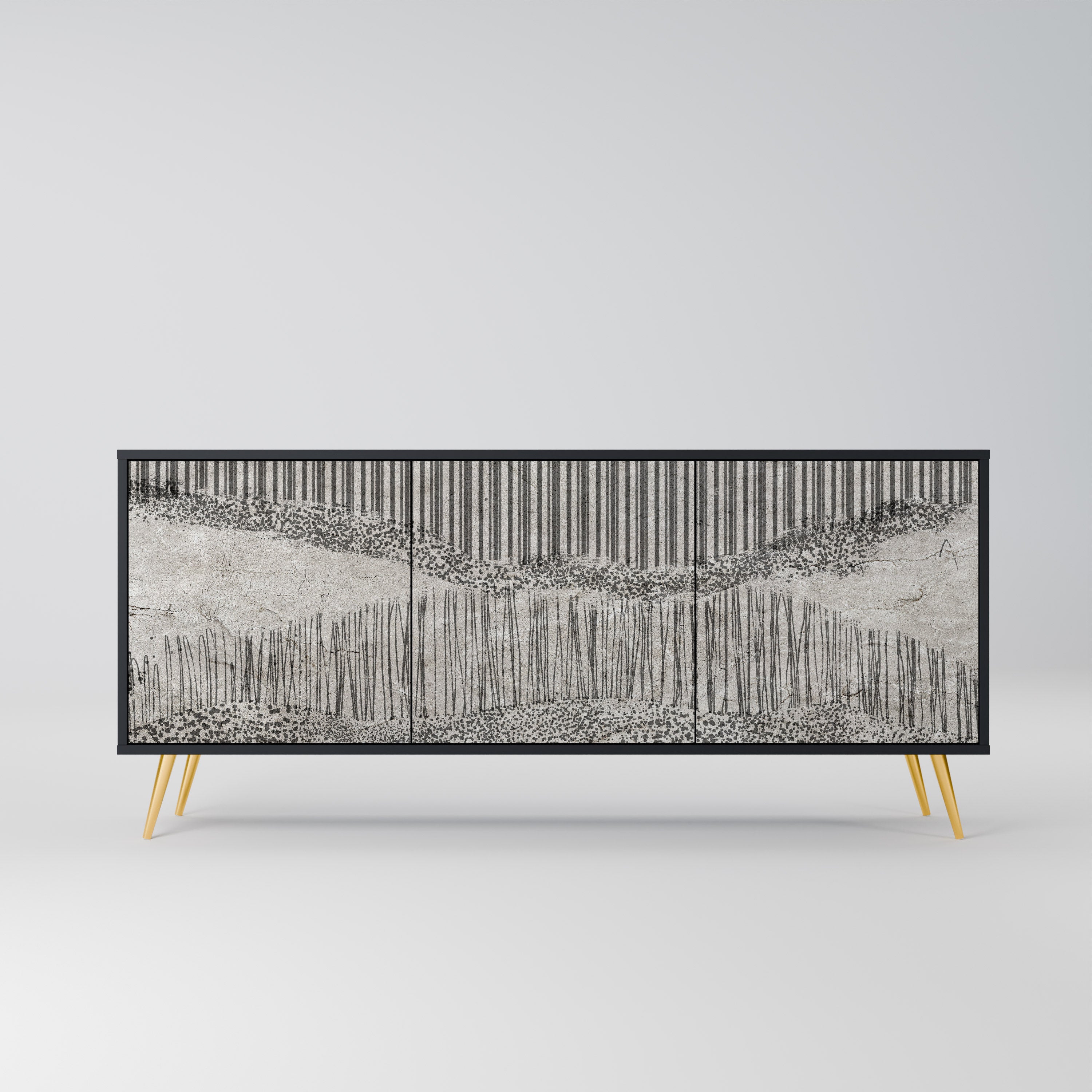 GRAIN LINES 3-Door Sideboard in Black Finish
