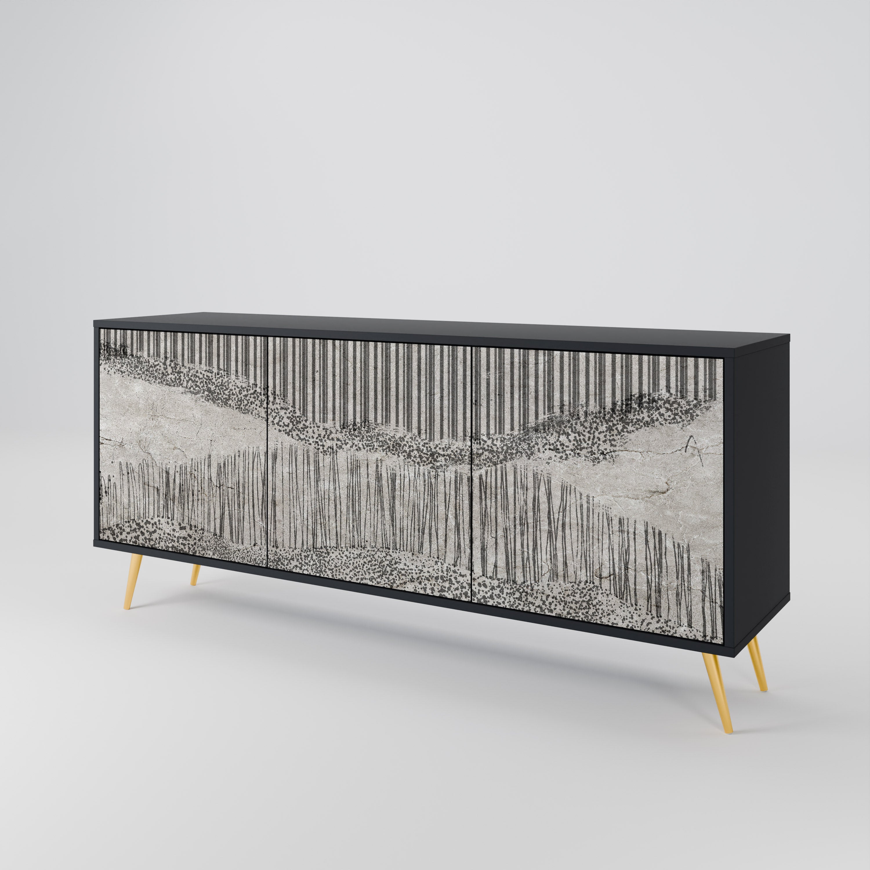 GRAIN LINES 3-Door Sideboard in Black Finish