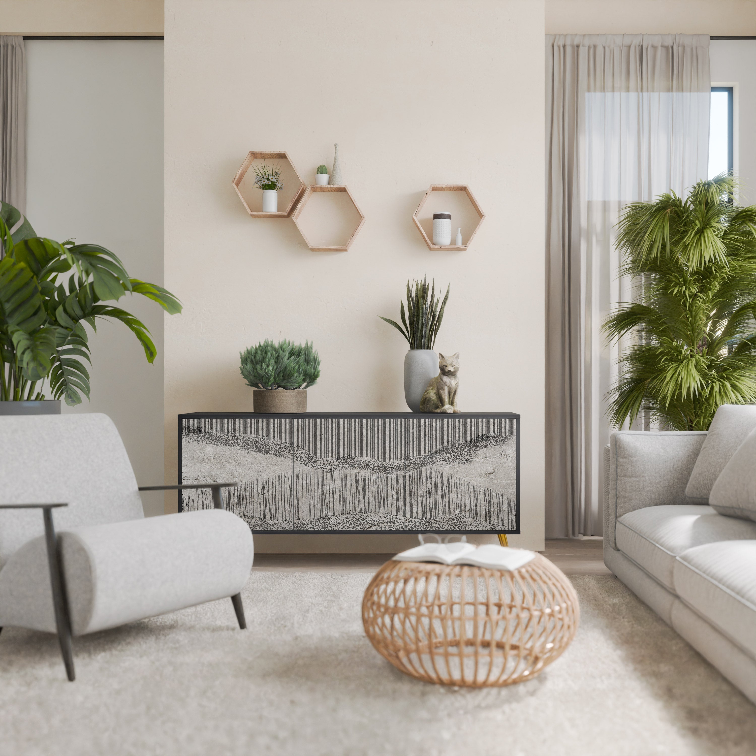 GRAIN LINES 3-Door Sideboard in Black Finish