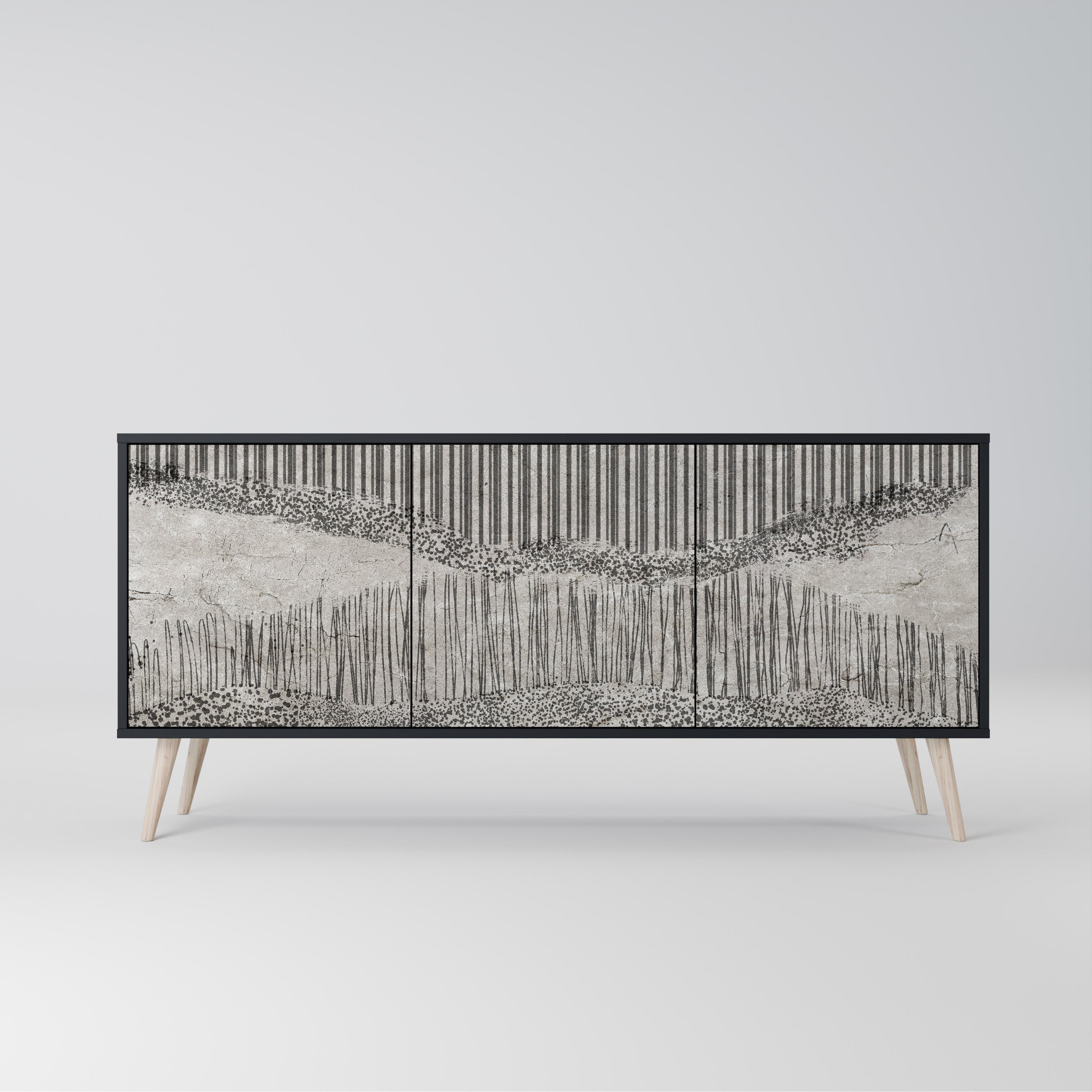 GRAIN LINES 3-Door Sideboard in Black Finish