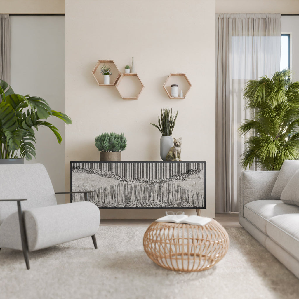 GRAIN LINES 3-Door Sideboard in Black Finish