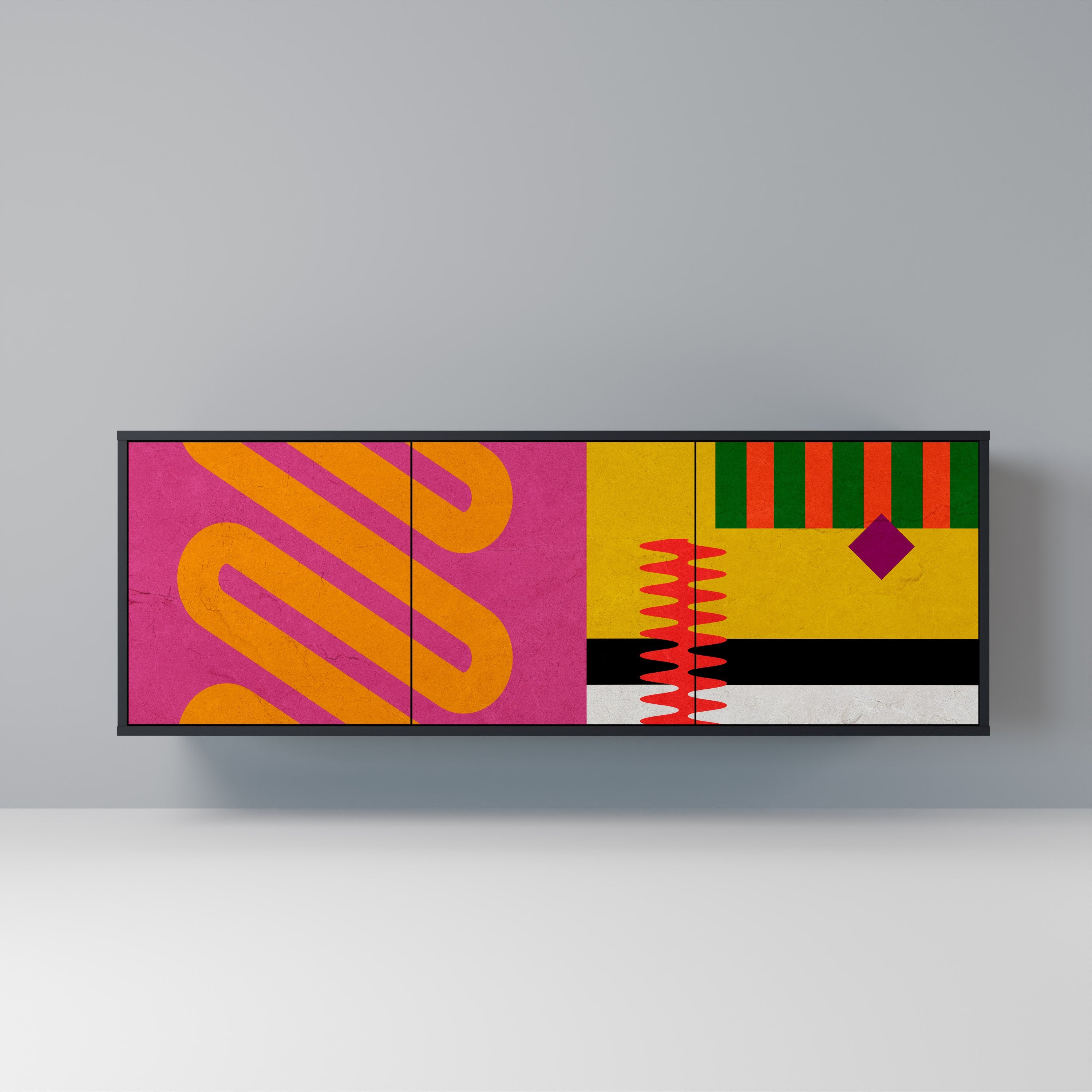 VIVID ART 3-Door Sideboard in Black Finish