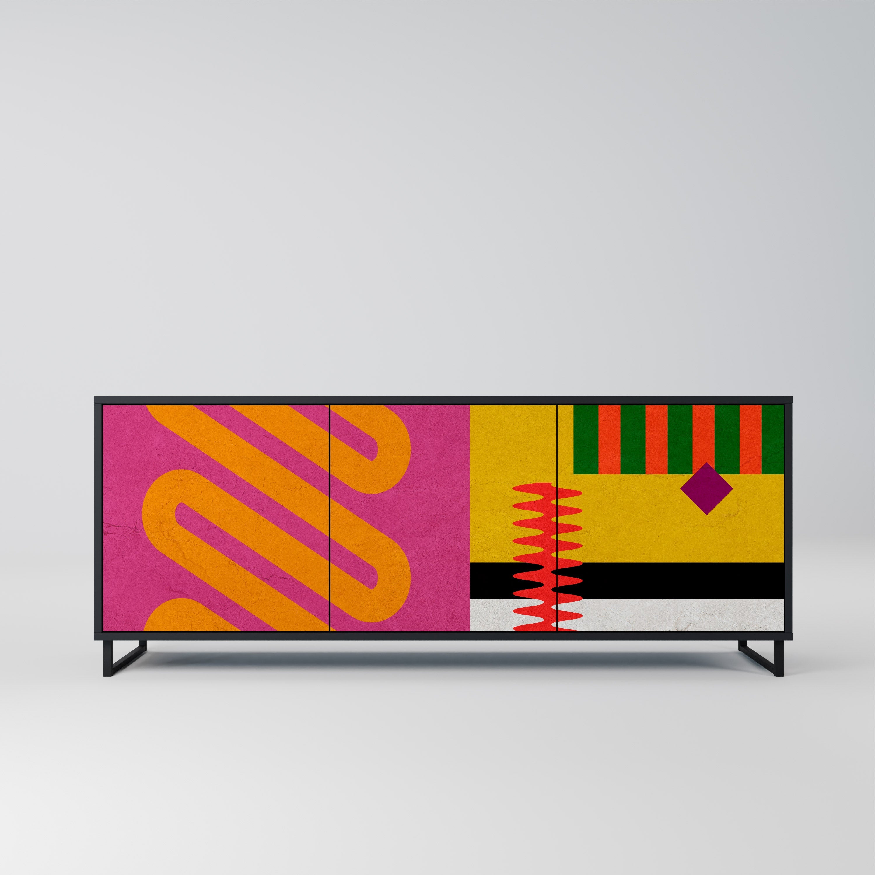 VIVID ART 3-Door Sideboard in Black Finish