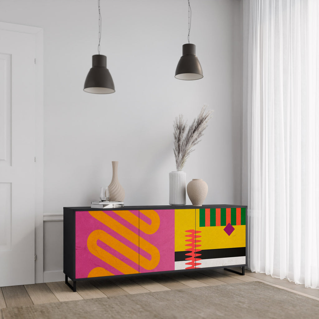 VIVID ART 3-Door Sideboard in Black Finish