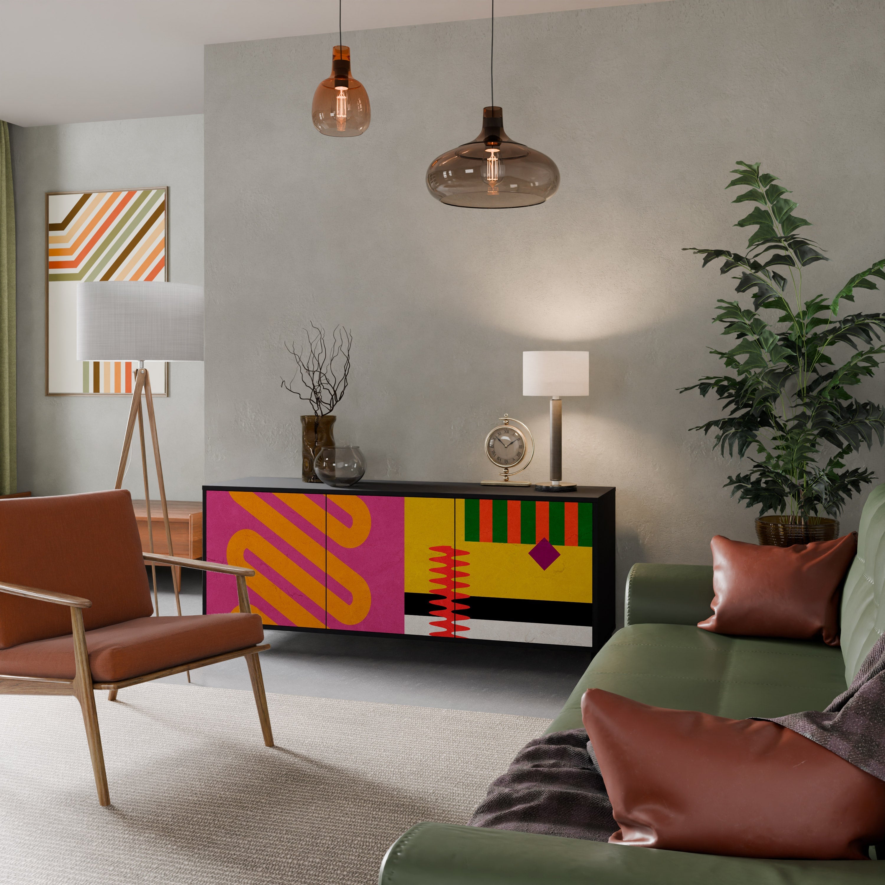 VIVID ART 3-Door Sideboard in Black Finish