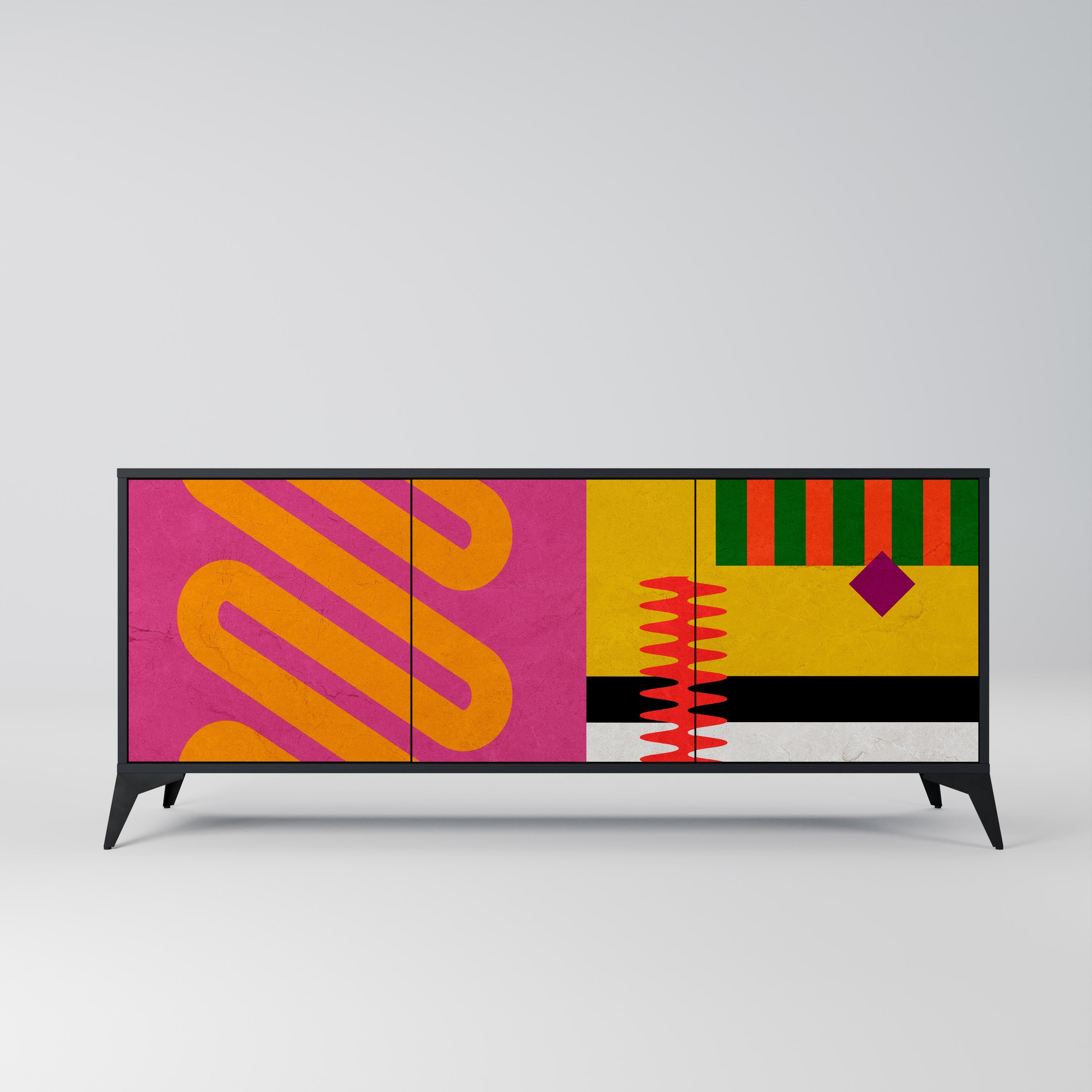 VIVID ART 3-Door Sideboard in Black Finish