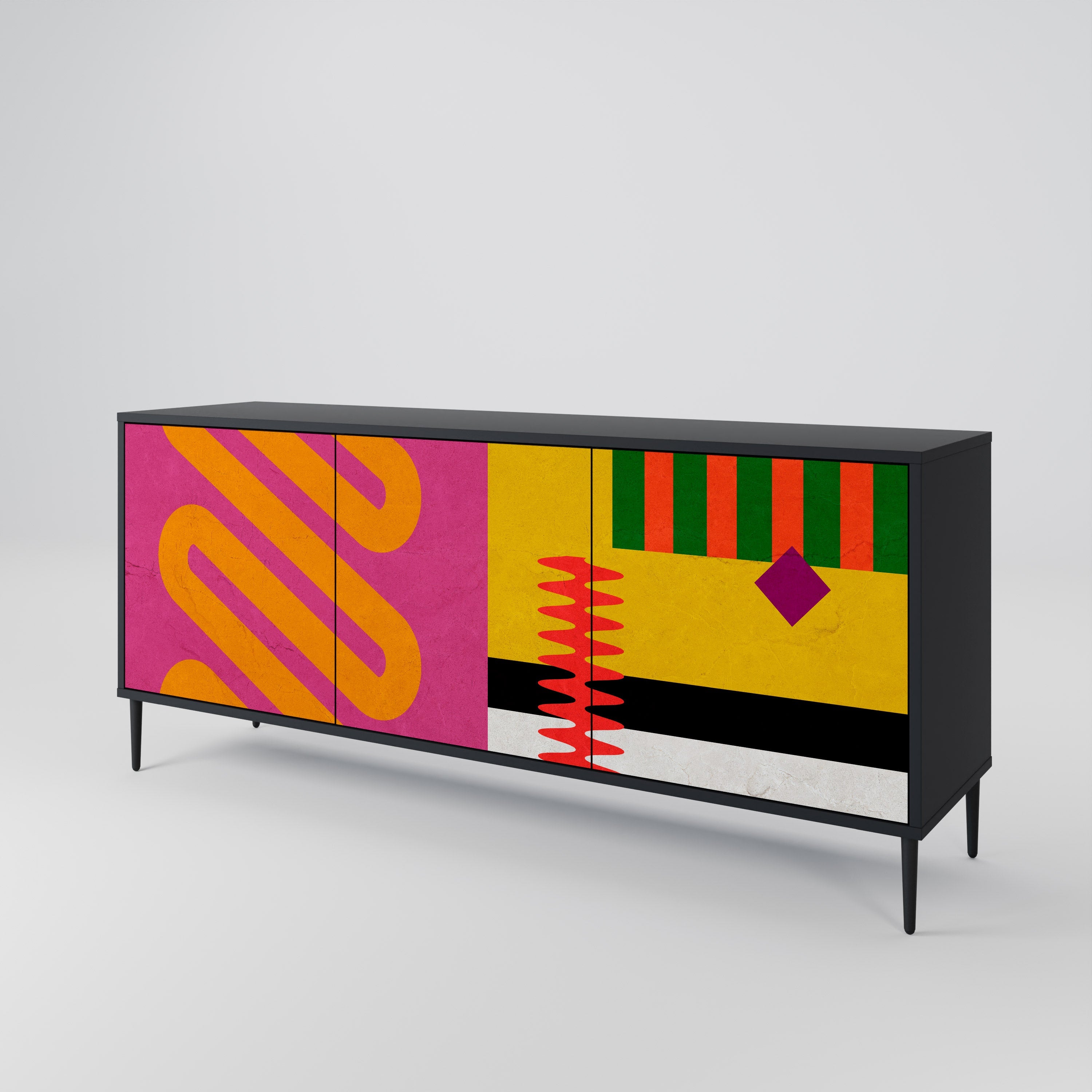 VIVID ART 3-Door Sideboard in Black Finish