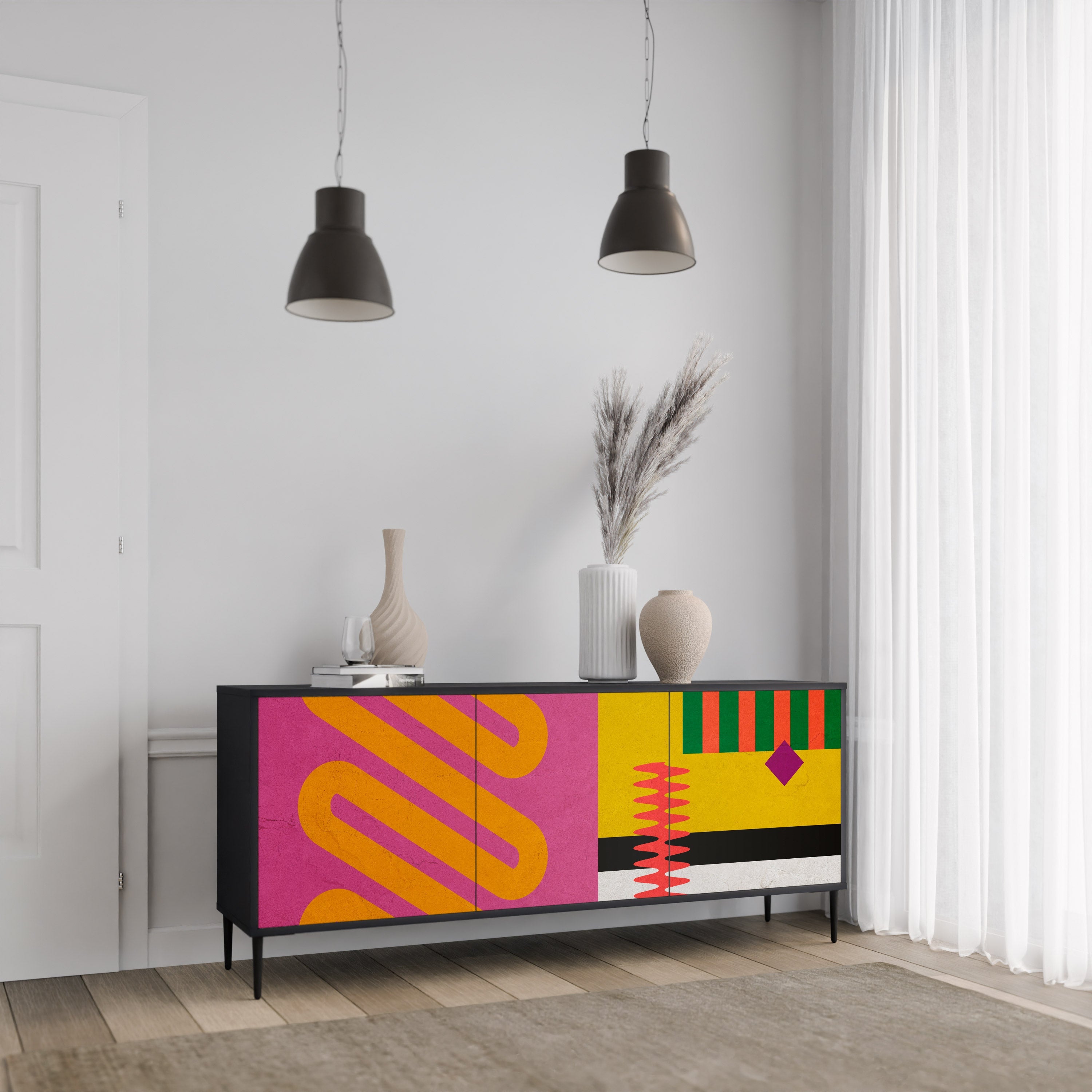 VIVID ART 3-Door Sideboard in Black Finish