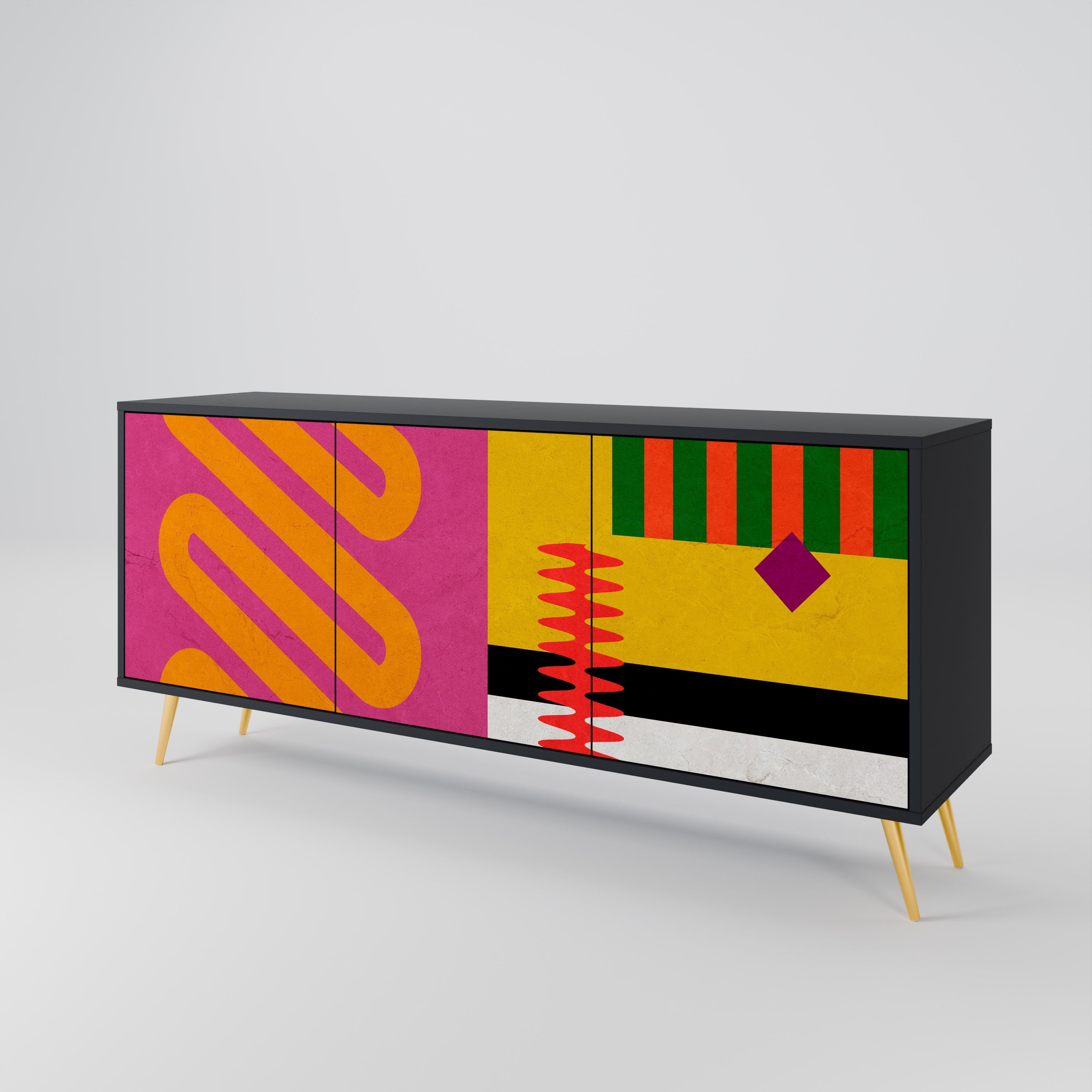 VIVID ART 3-Door Sideboard in Black Finish