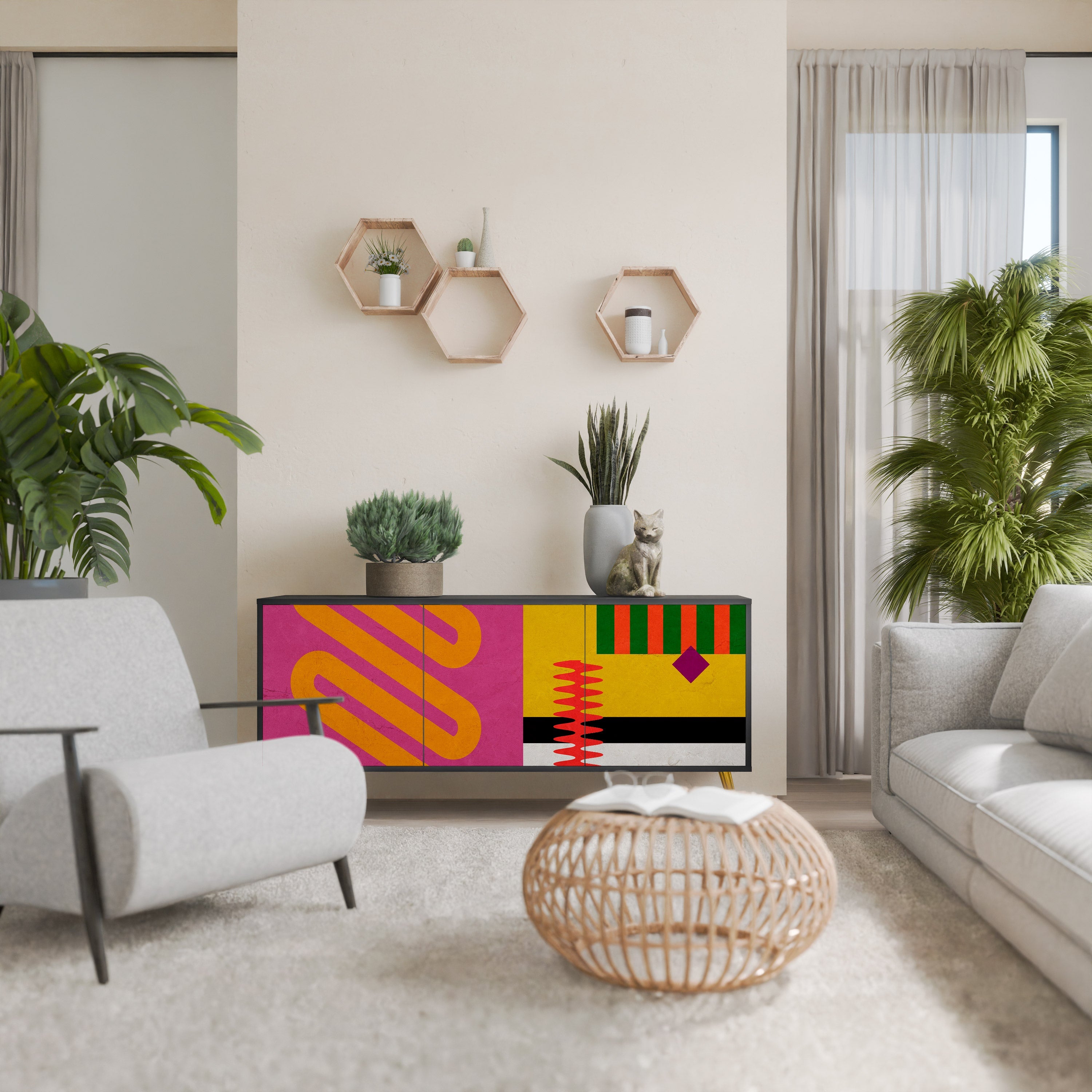 VIVID ART 3-Door Sideboard in Black Finish