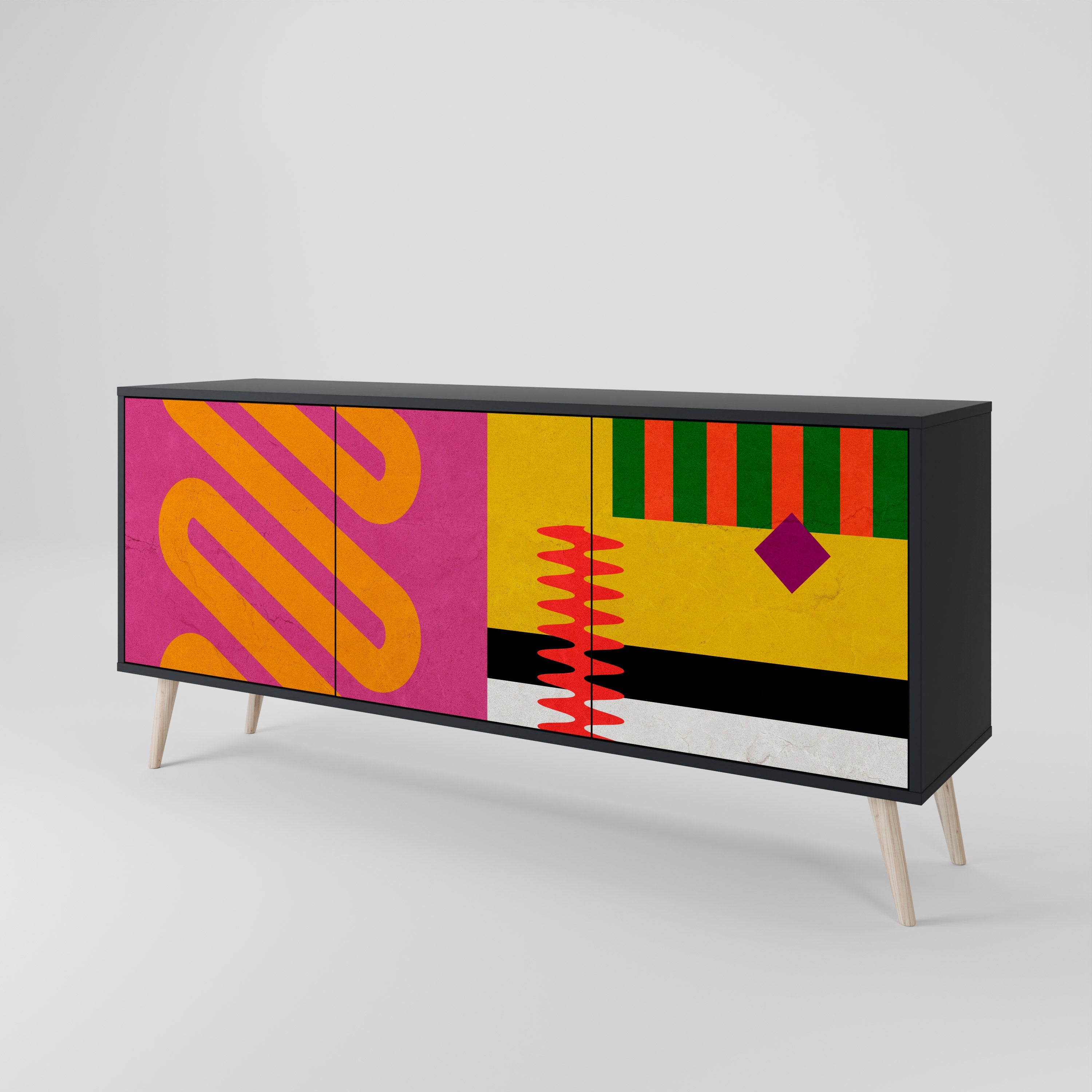 VIVID ART 3-Door Sideboard in Black Finish