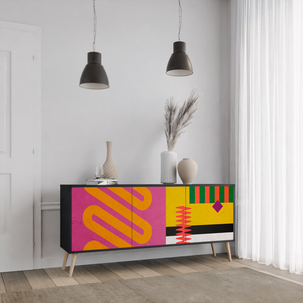 VIVID ART 3-Door Sideboard in Black Finish