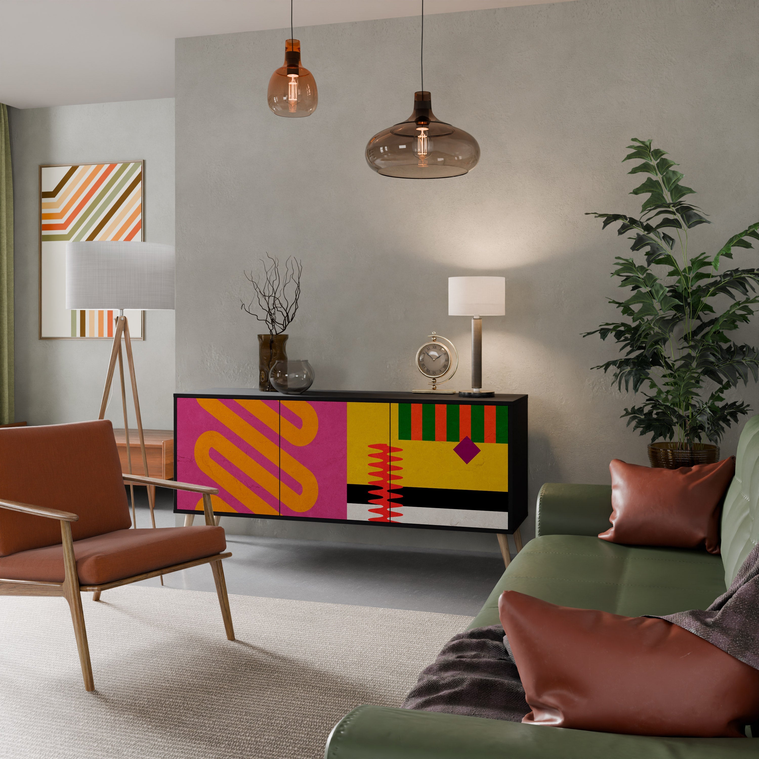 VIVID ART 3-Door Sideboard in Black Finish