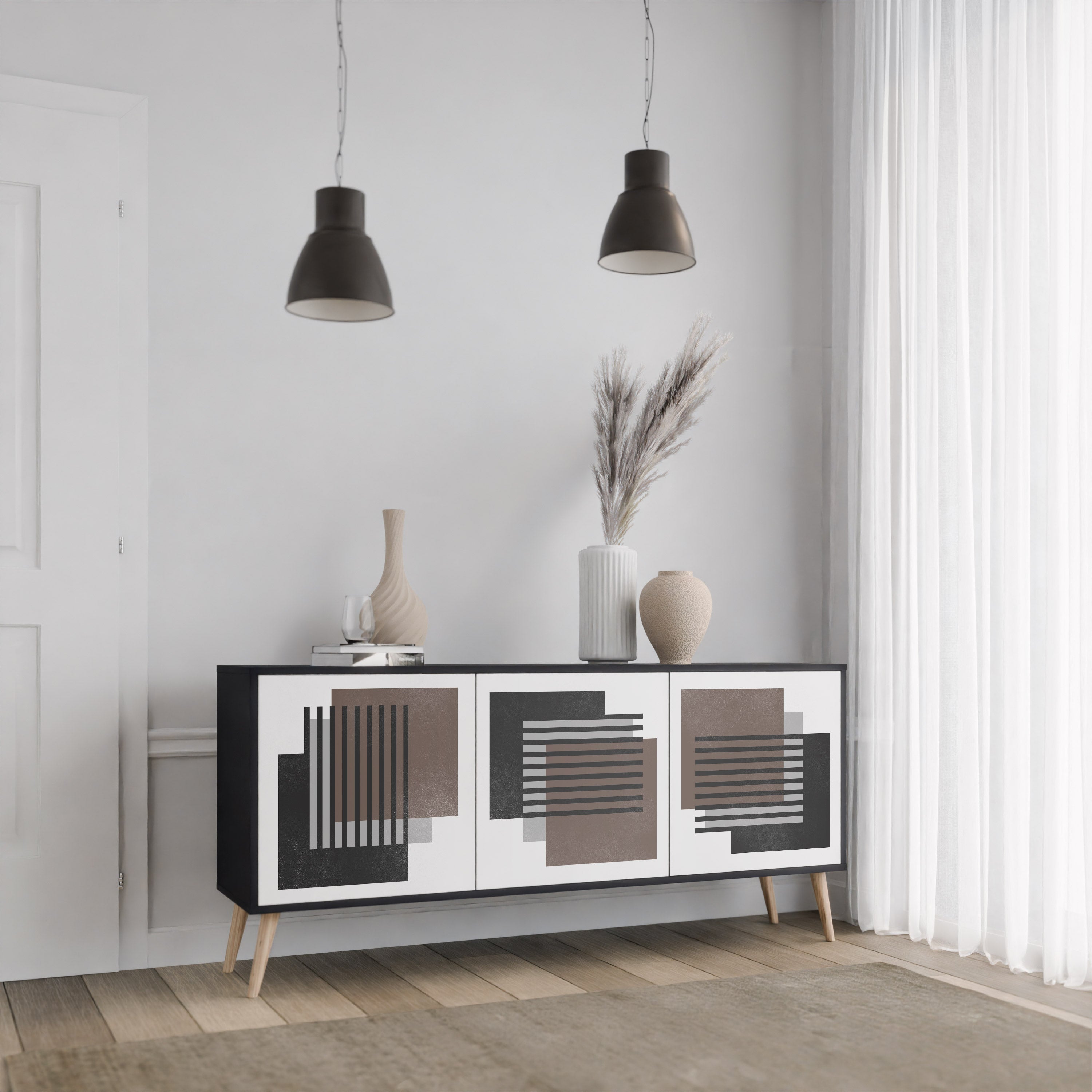 SHADOW SYNCHRONY 3-Door Sideboard in Black Finish