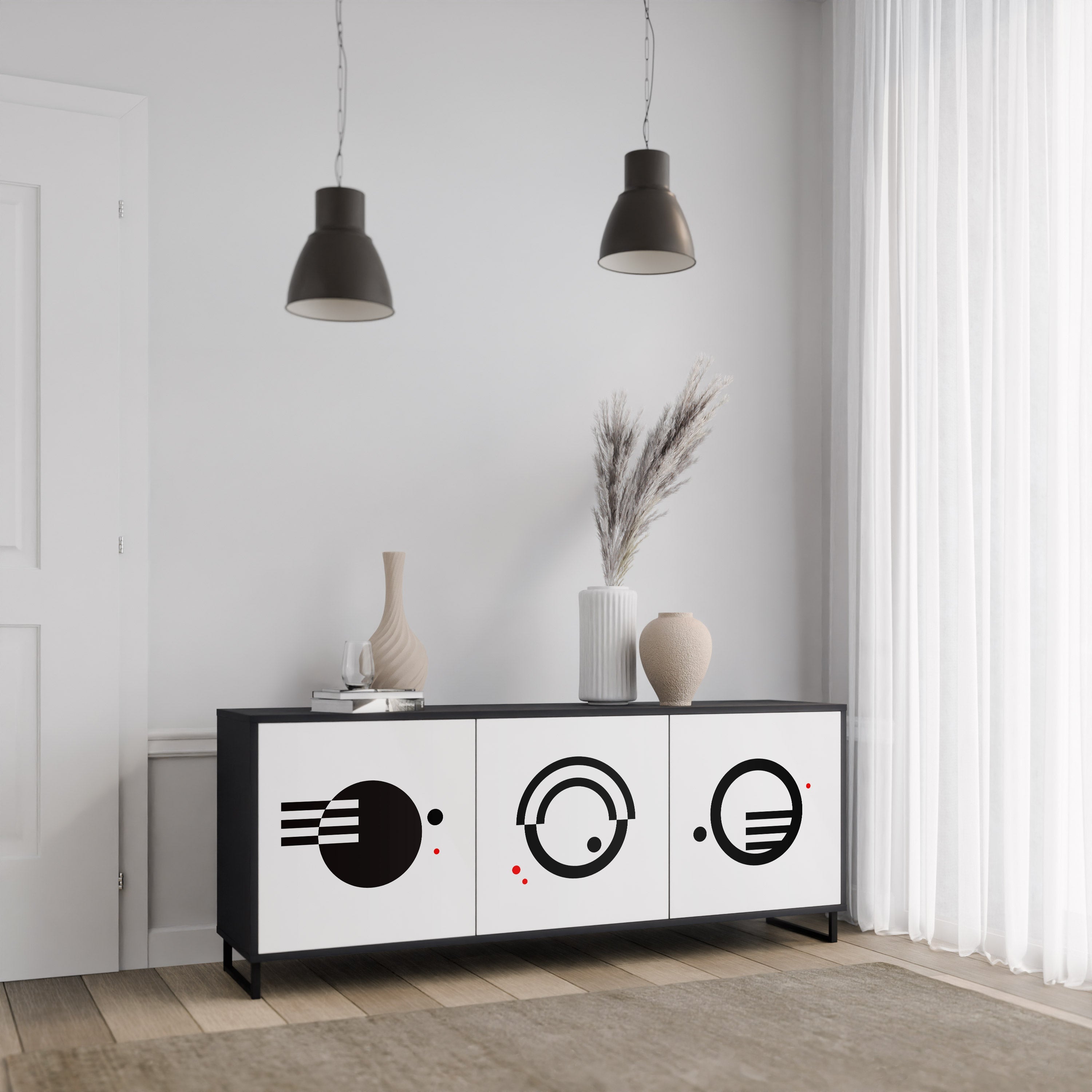 BLACK AND WHITE COMBINATION 3-Door Sideboard in Black Finish