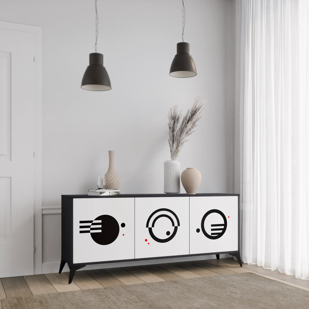BLACK AND WHITE COMBINATION Aparador de 3 Portas
