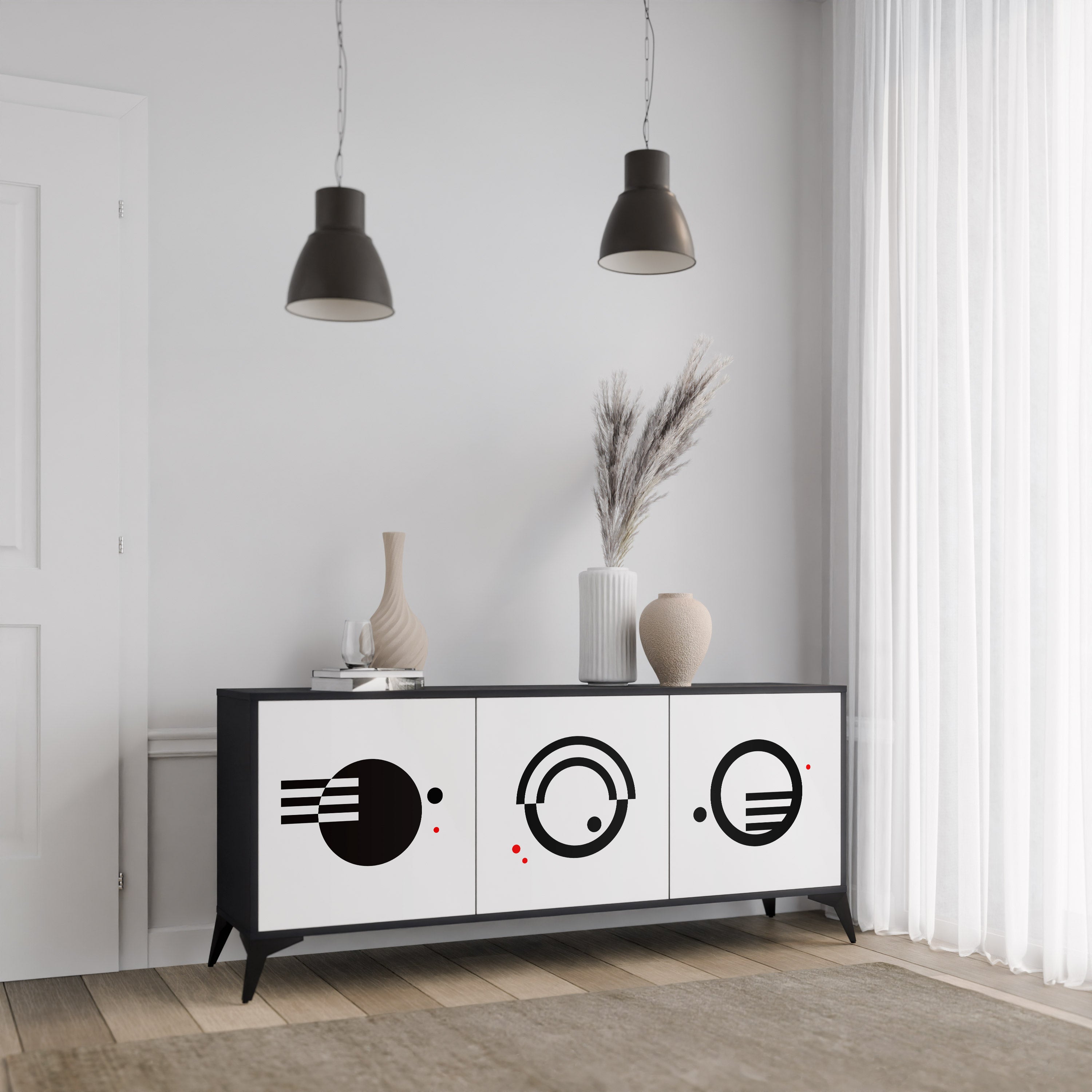 BLACK AND WHITE COMBINATION 3-Door Sideboard in Black Finish