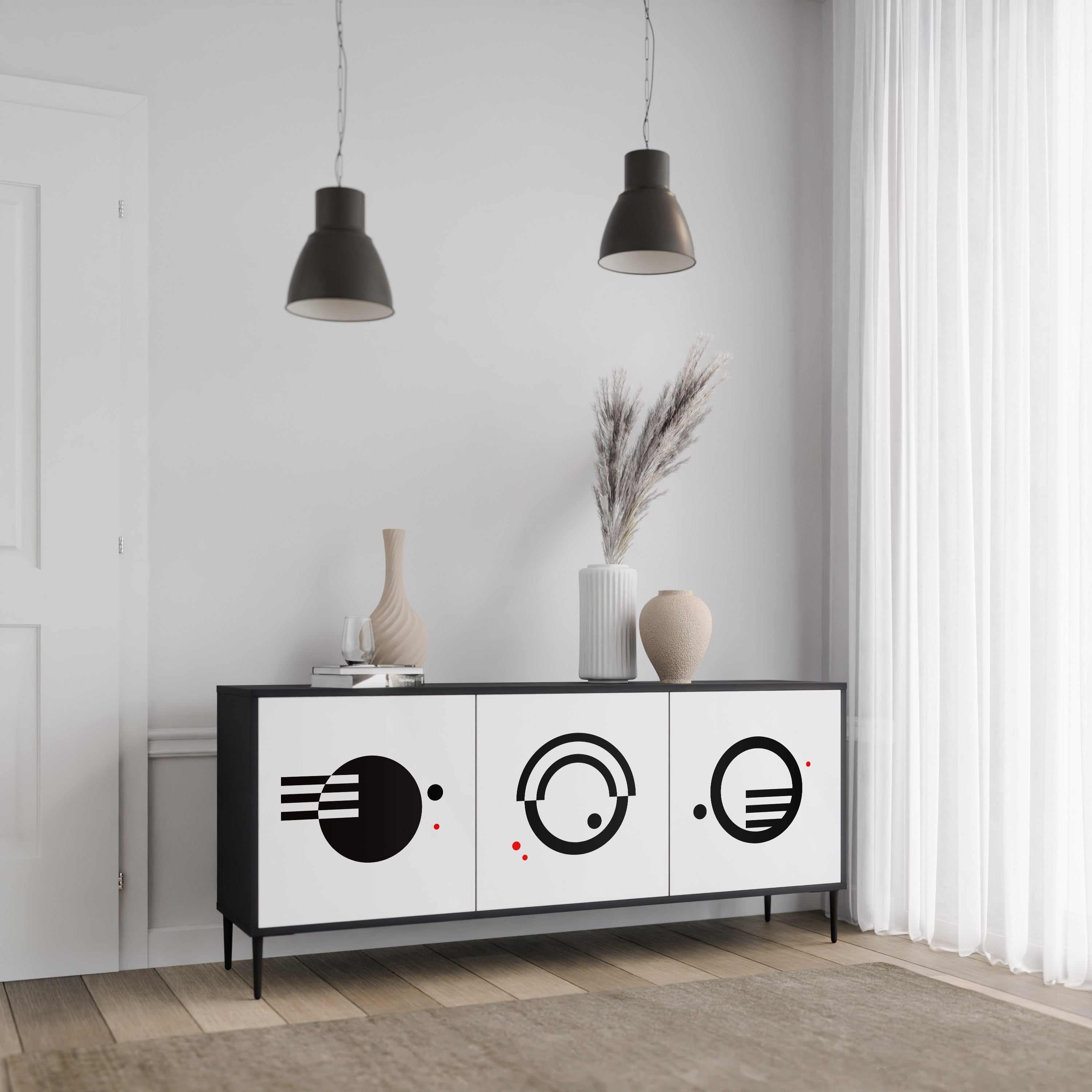 BLACK AND WHITE COMBINATION 3-Door Sideboard in Black Finish