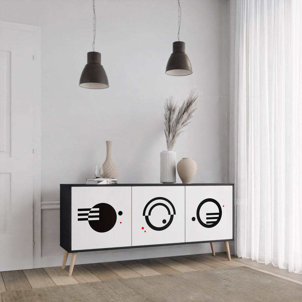 BLACK AND WHITE COMBINATION 3-Door Sideboard in Black Finish