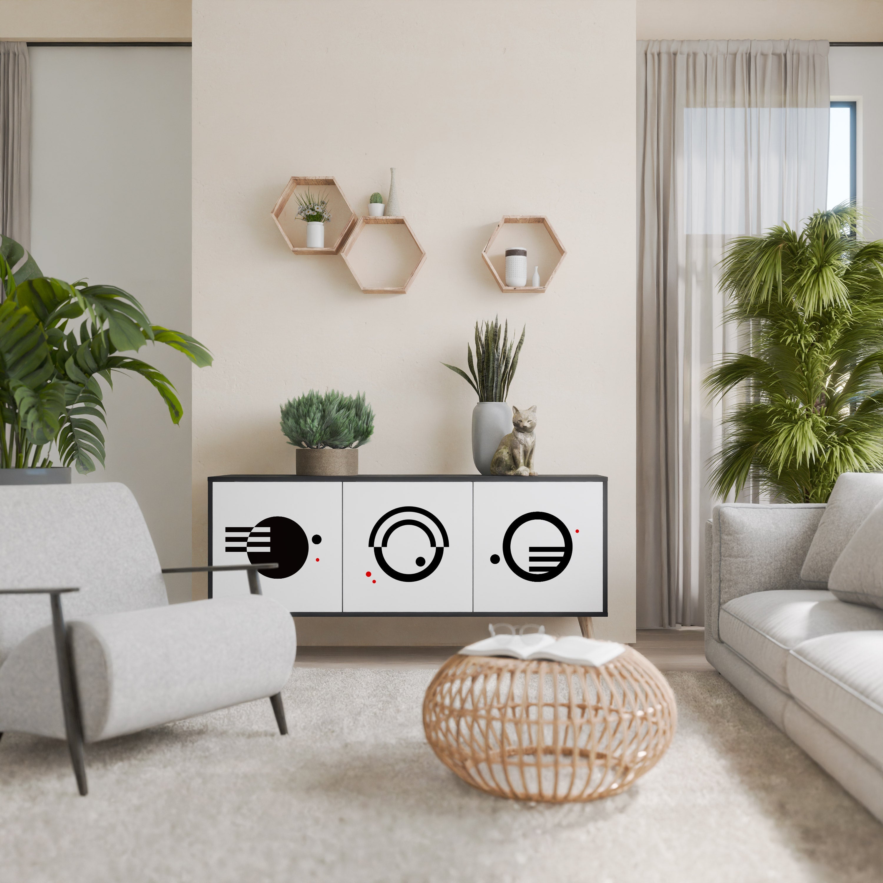 BLACK AND WHITE COMBINATION 3-Door Sideboard in Black Finish