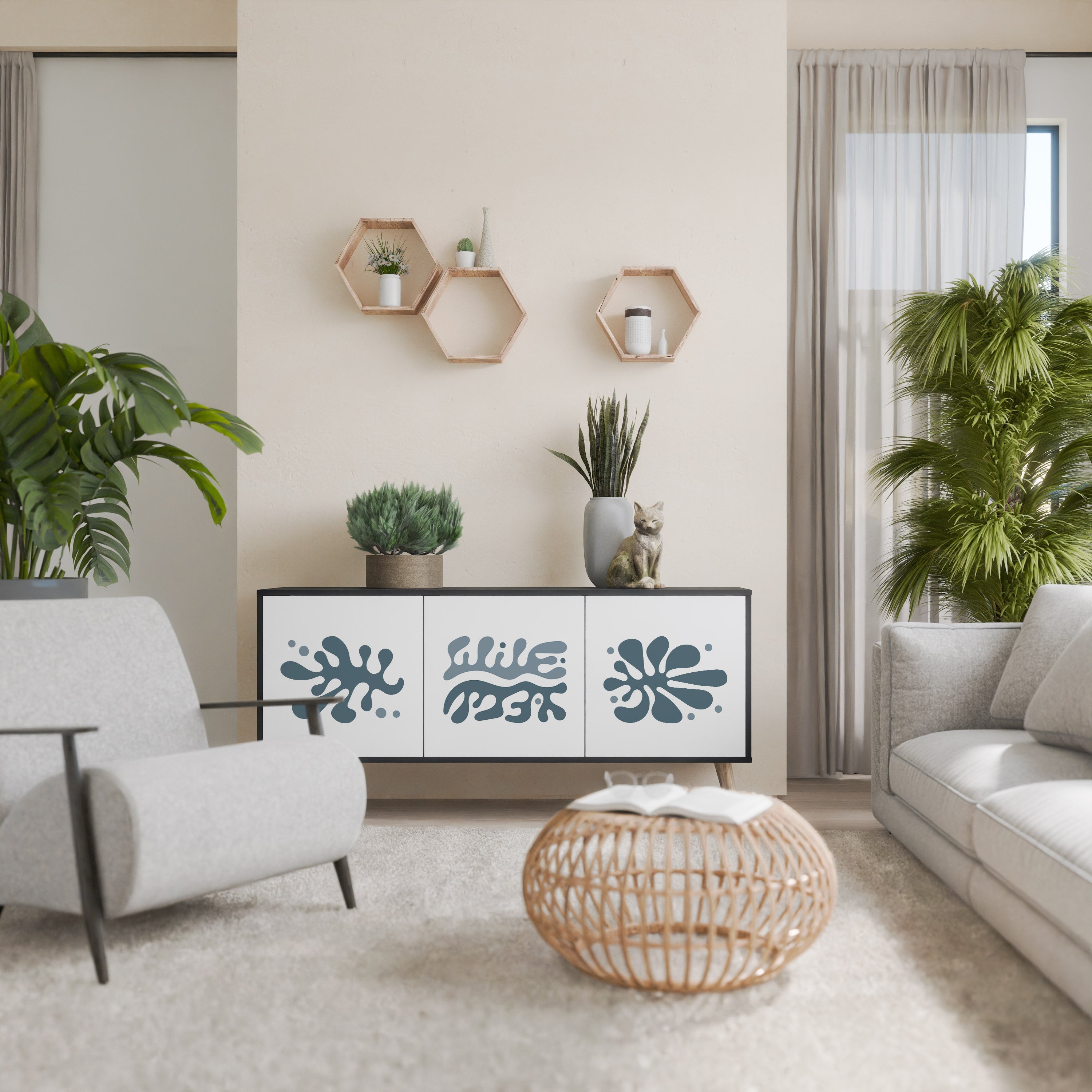 WONDERLAND VEGETATION 3-Door Sideboard in Black Finish