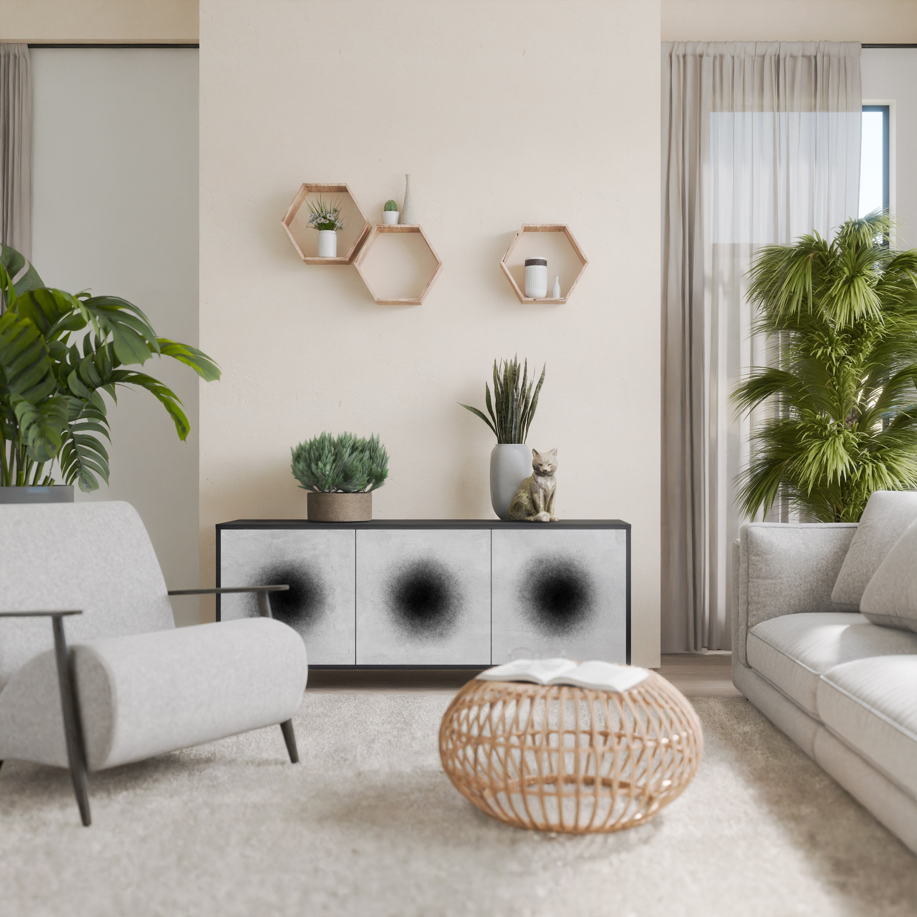 BLACK HOLE 3-Door Sideboard in Black Finish