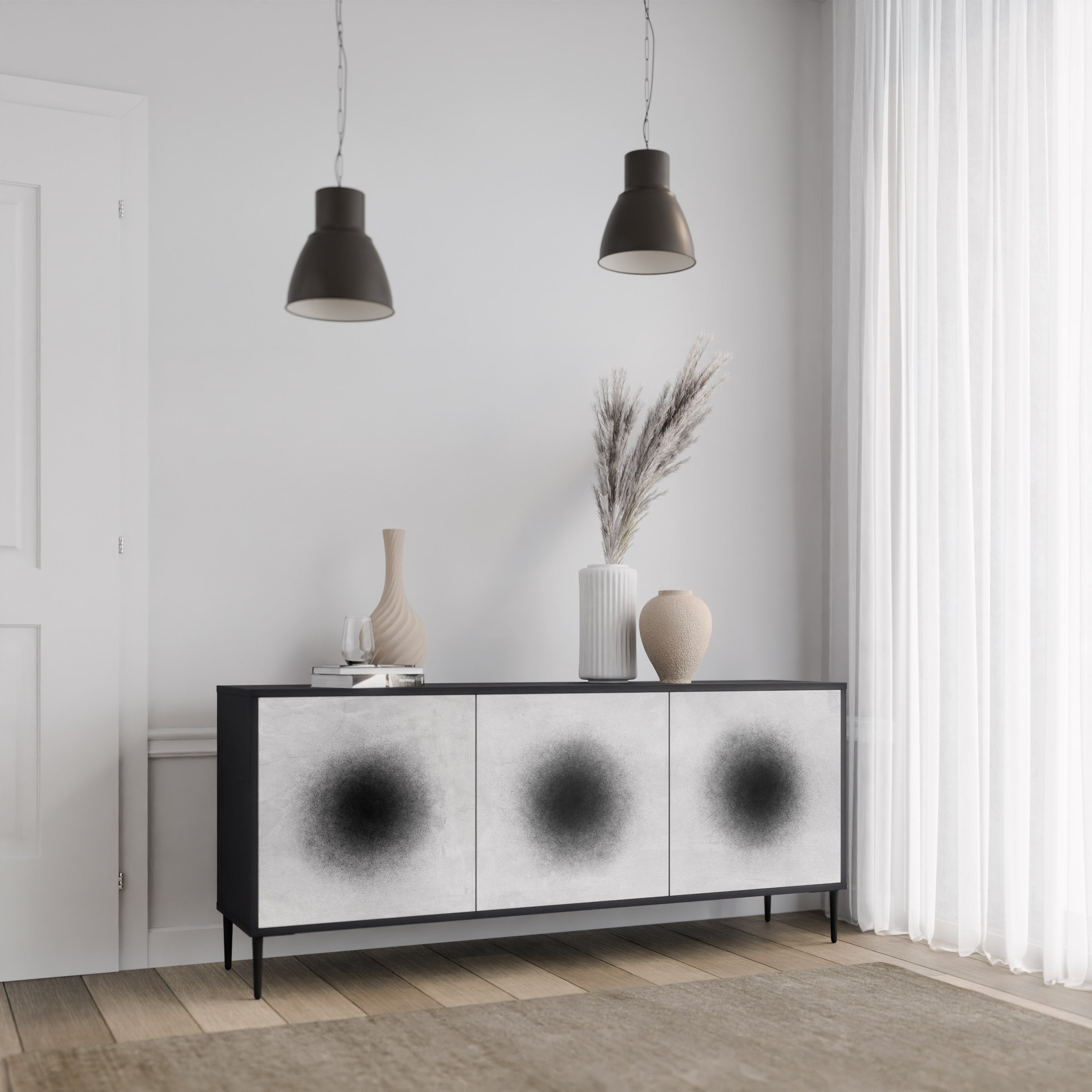 BLACK HOLE 3-Door Sideboard in Black Finish