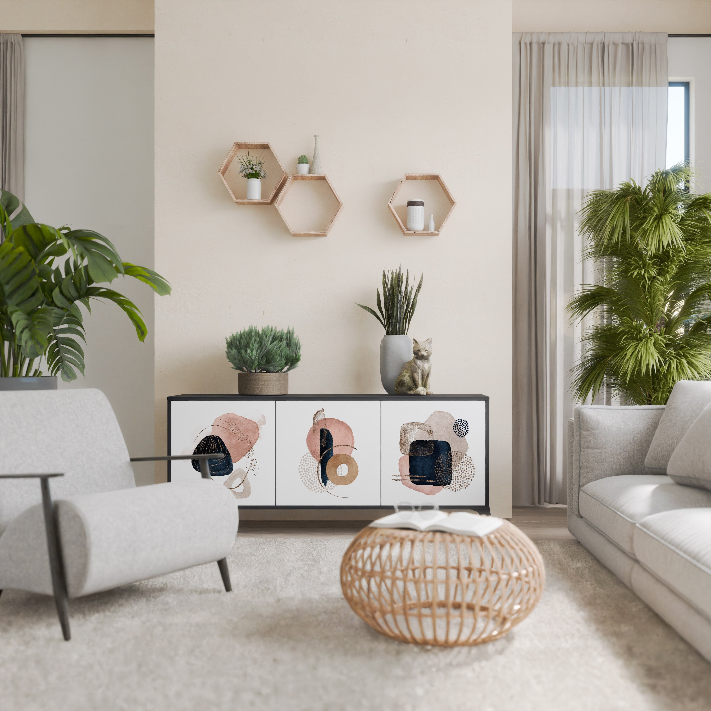 COLORFUL SHAPES Aparador de 3 Portas em Acabamento Preto