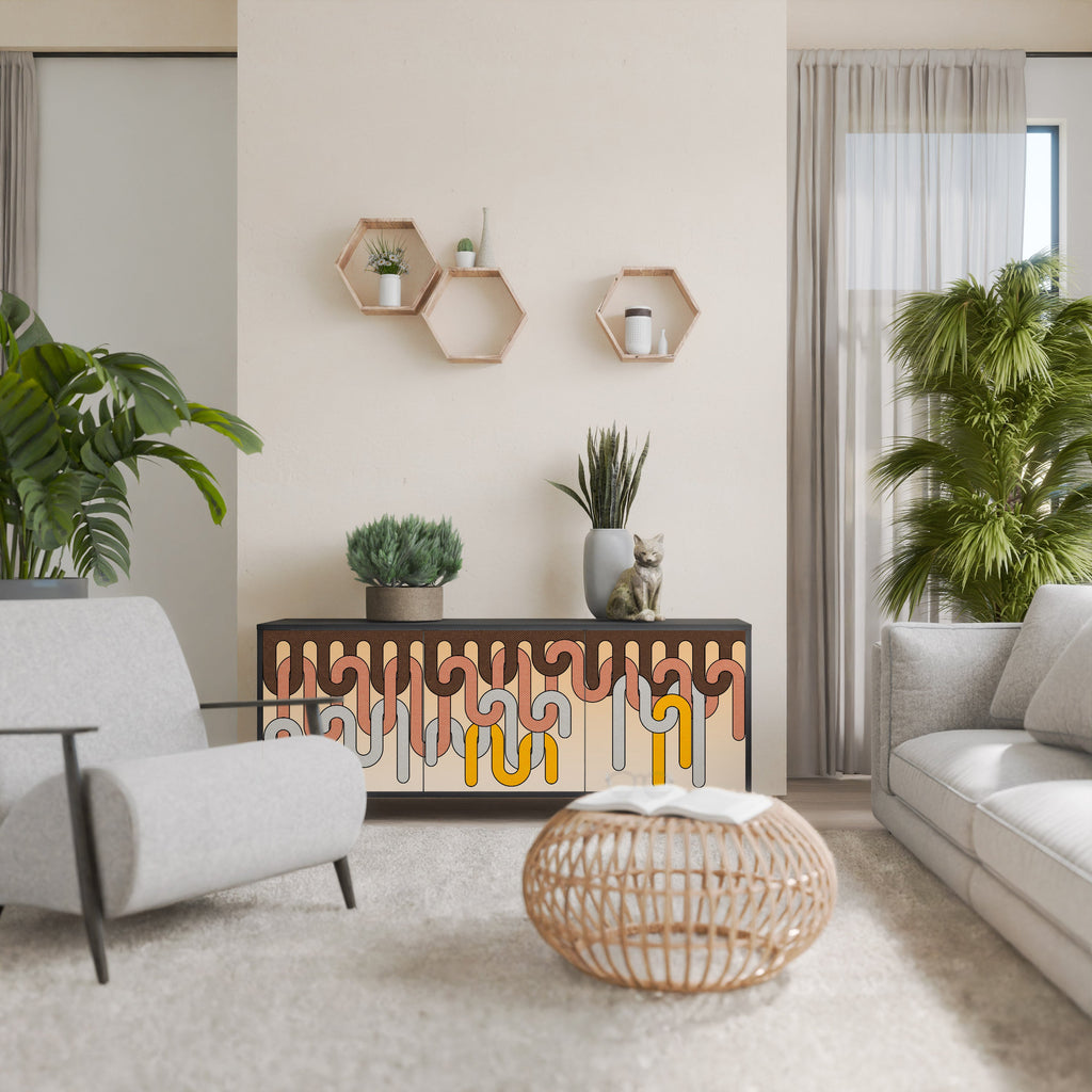 COLORFUL STRINGS Aparador de 3 Portas em Acabamento Preto