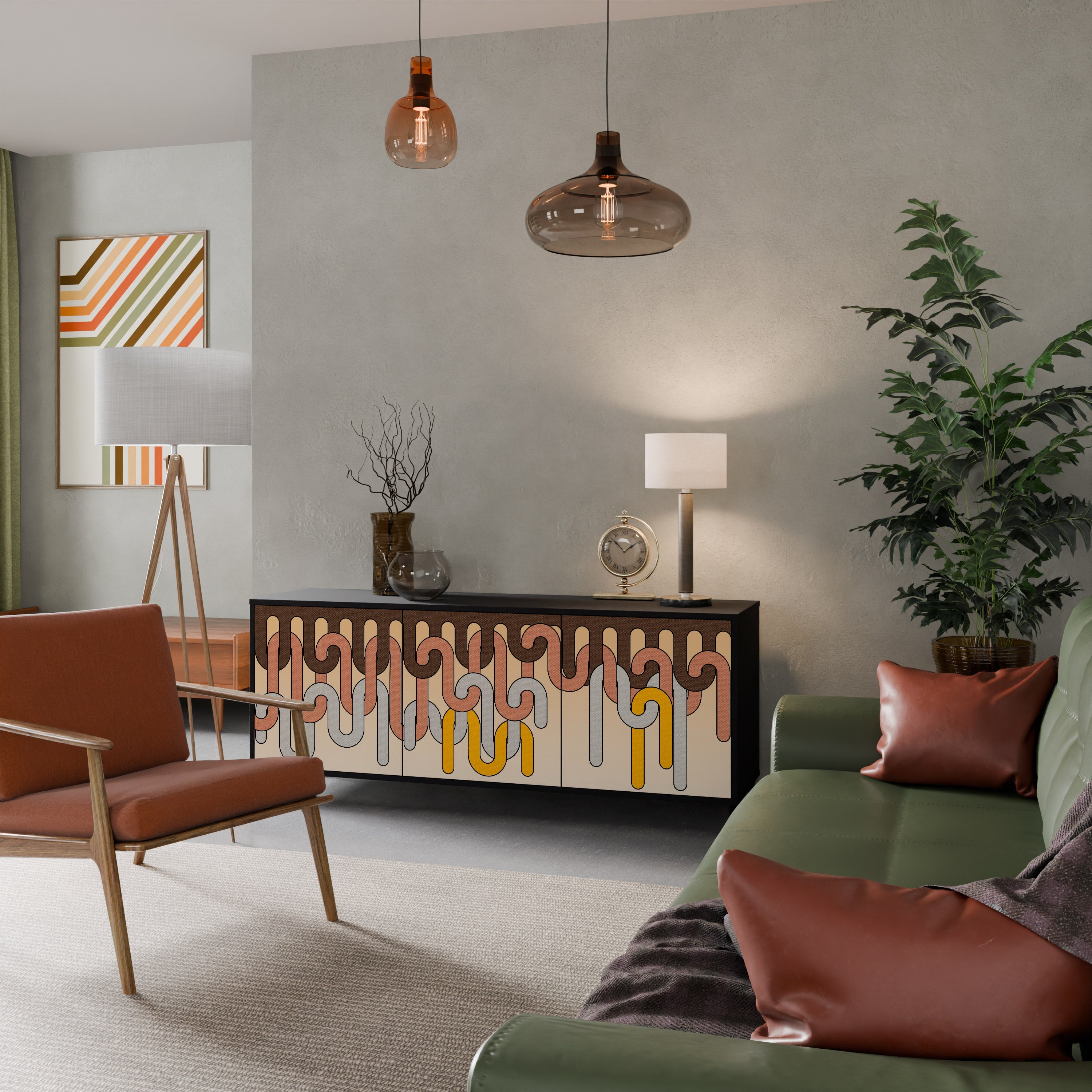 COLORFUL STRINGS Aparador de 3 Portas em Acabamento Preto