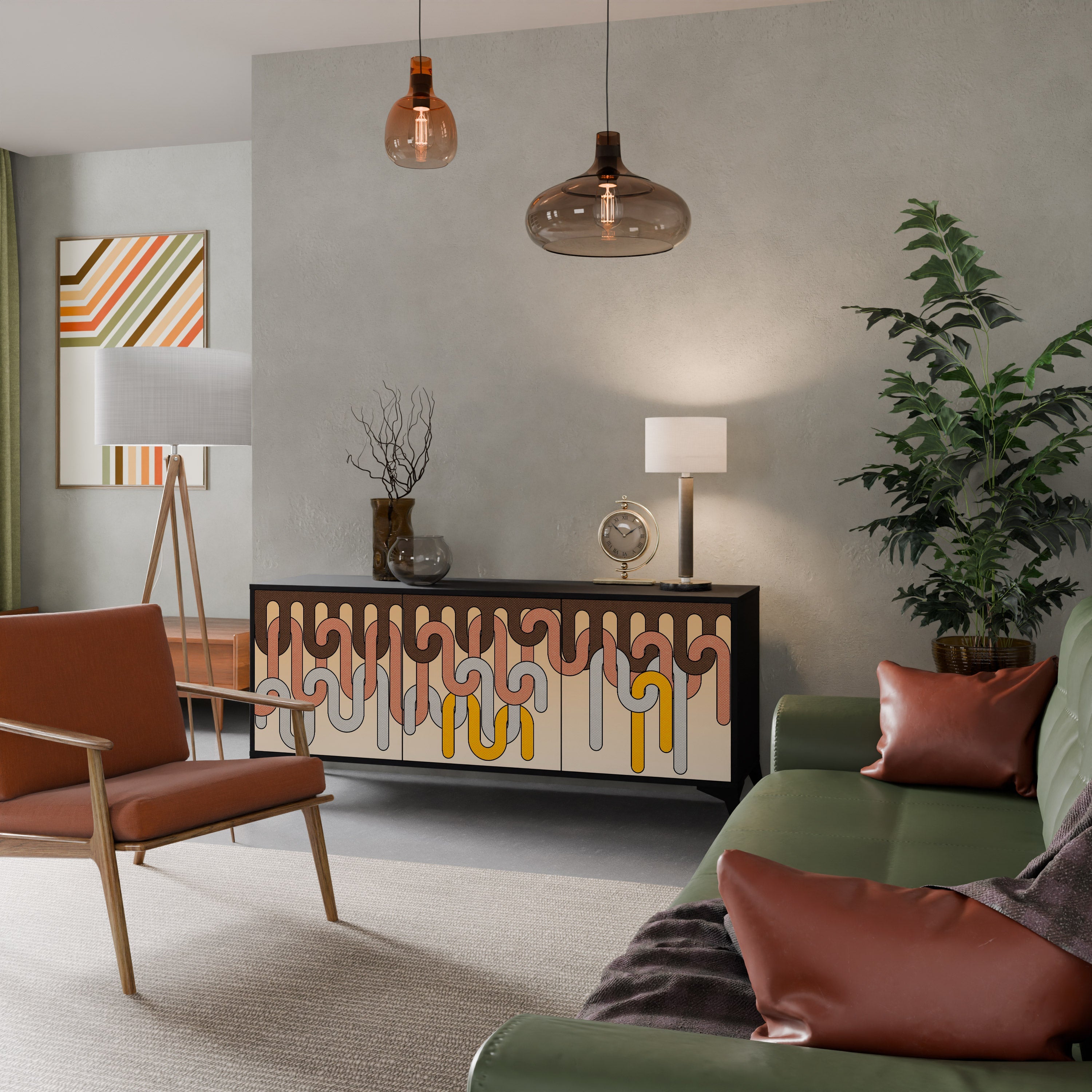 COLORFUL STRINGS Aparador de 3 Portas em Acabamento Preto