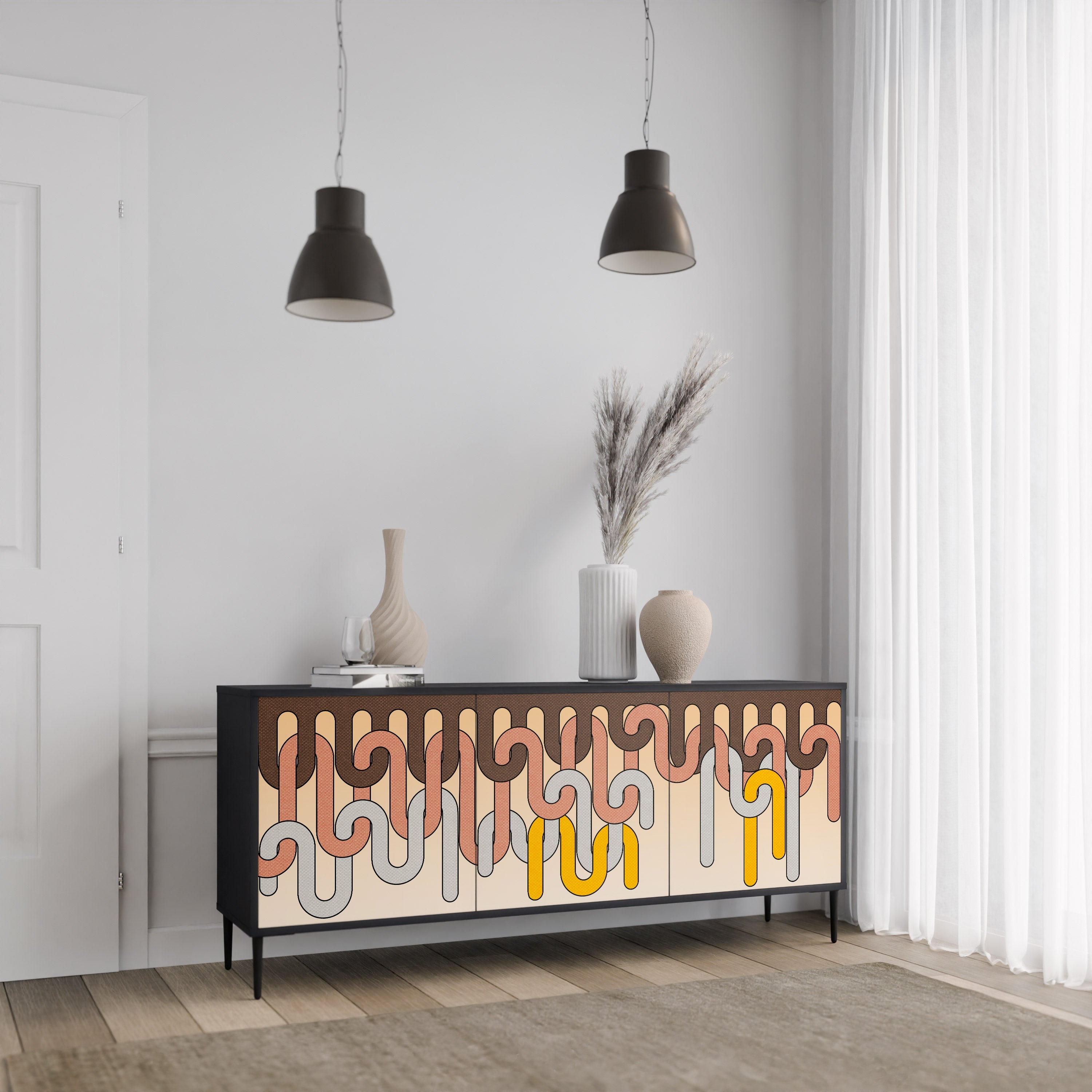 COLORFUL STRINGS 3-Door Sideboard in Black Finish