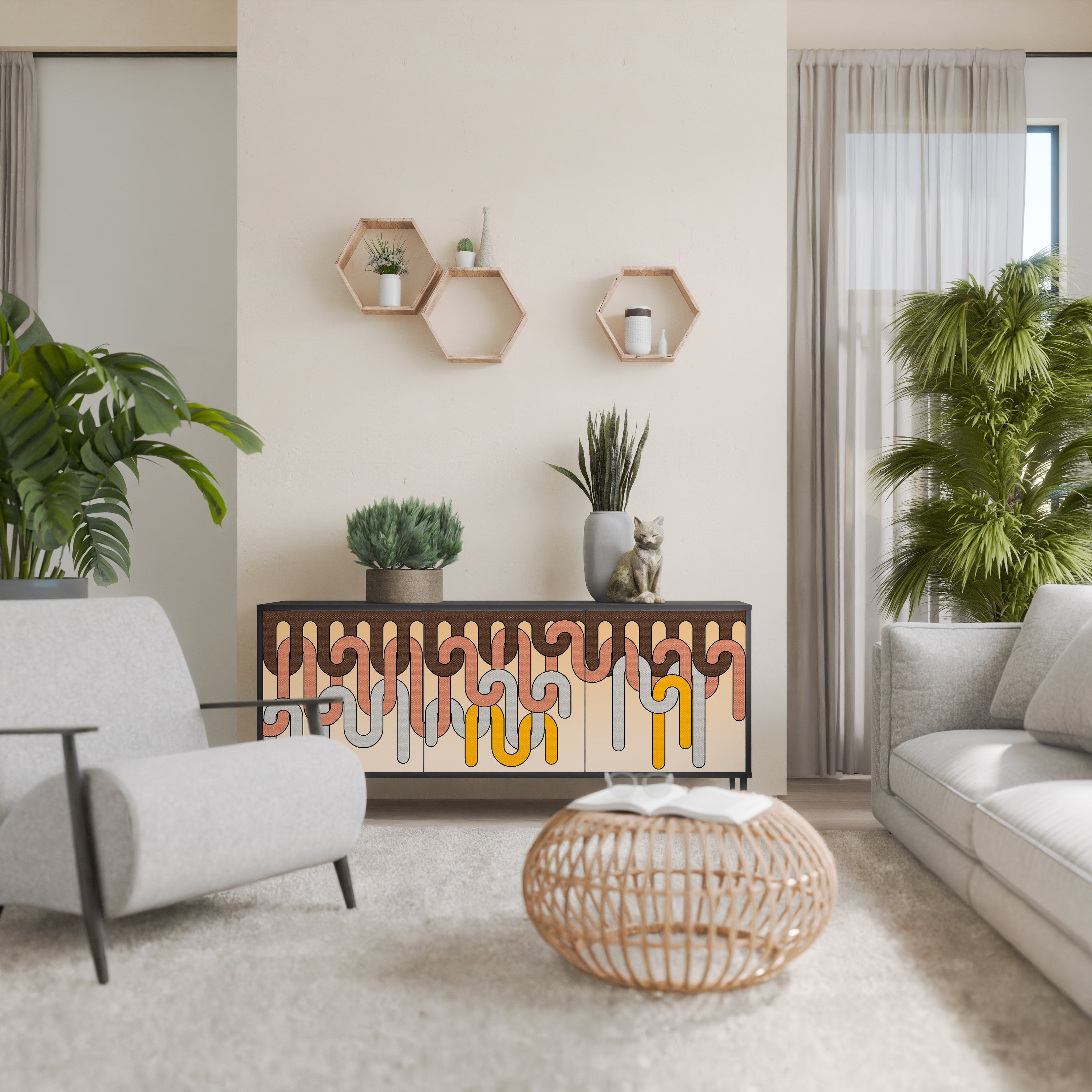 COLORFUL STRINGS 3-Door Sideboard in Black Finish