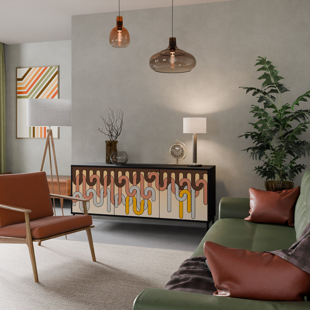 COLORFUL STRINGS Aparador de 3 Portas em Acabamento Preto