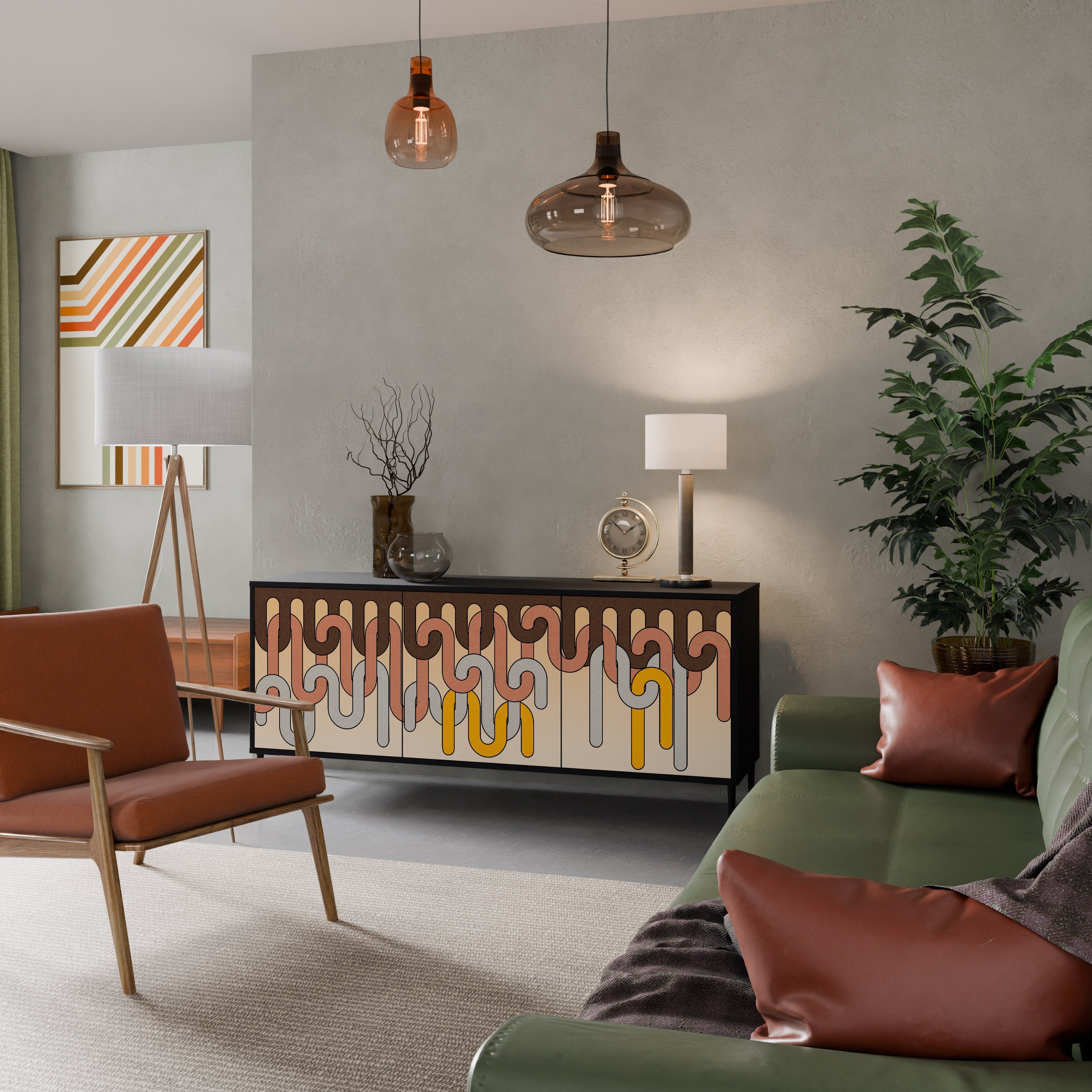 COLORFUL STRINGS 3-Door Sideboard in Black Finish