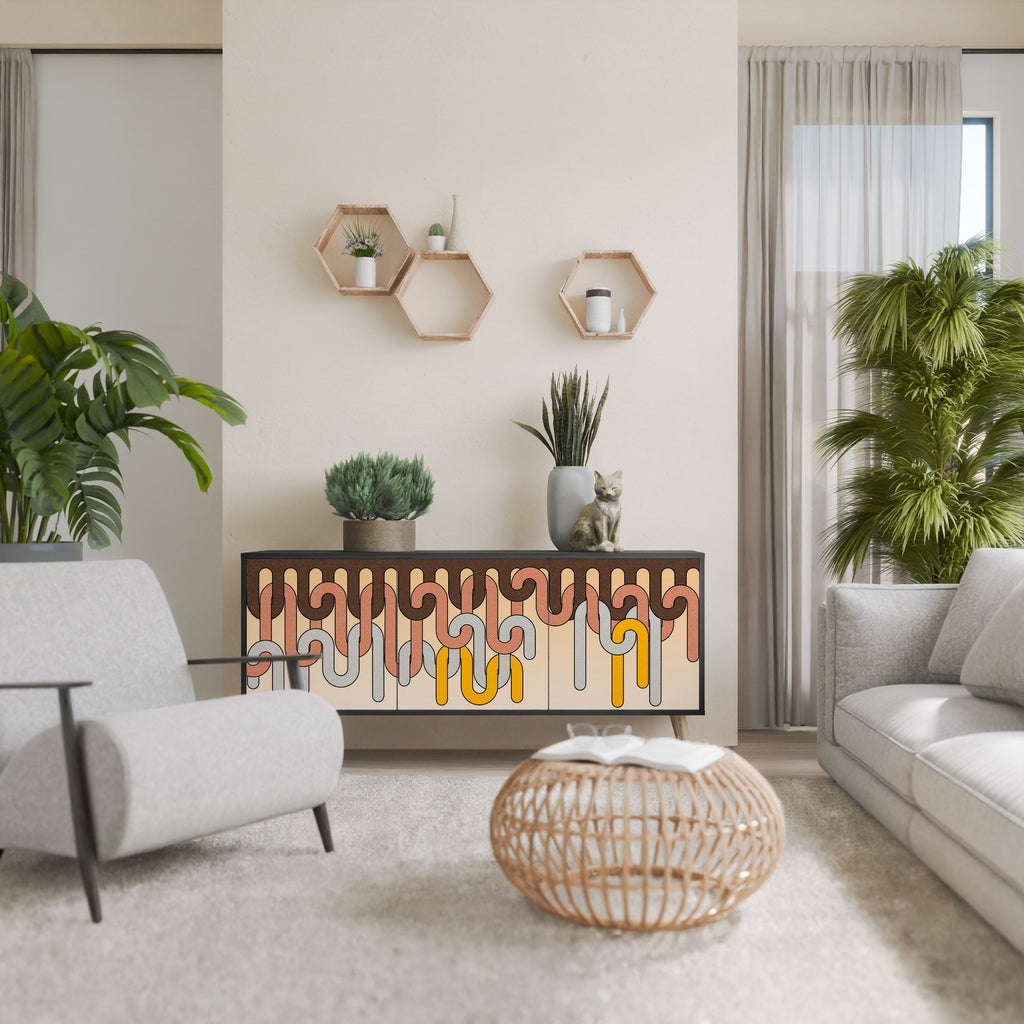 COLORFUL STRINGS Aparador de 3 Portas em Acabamento Preto