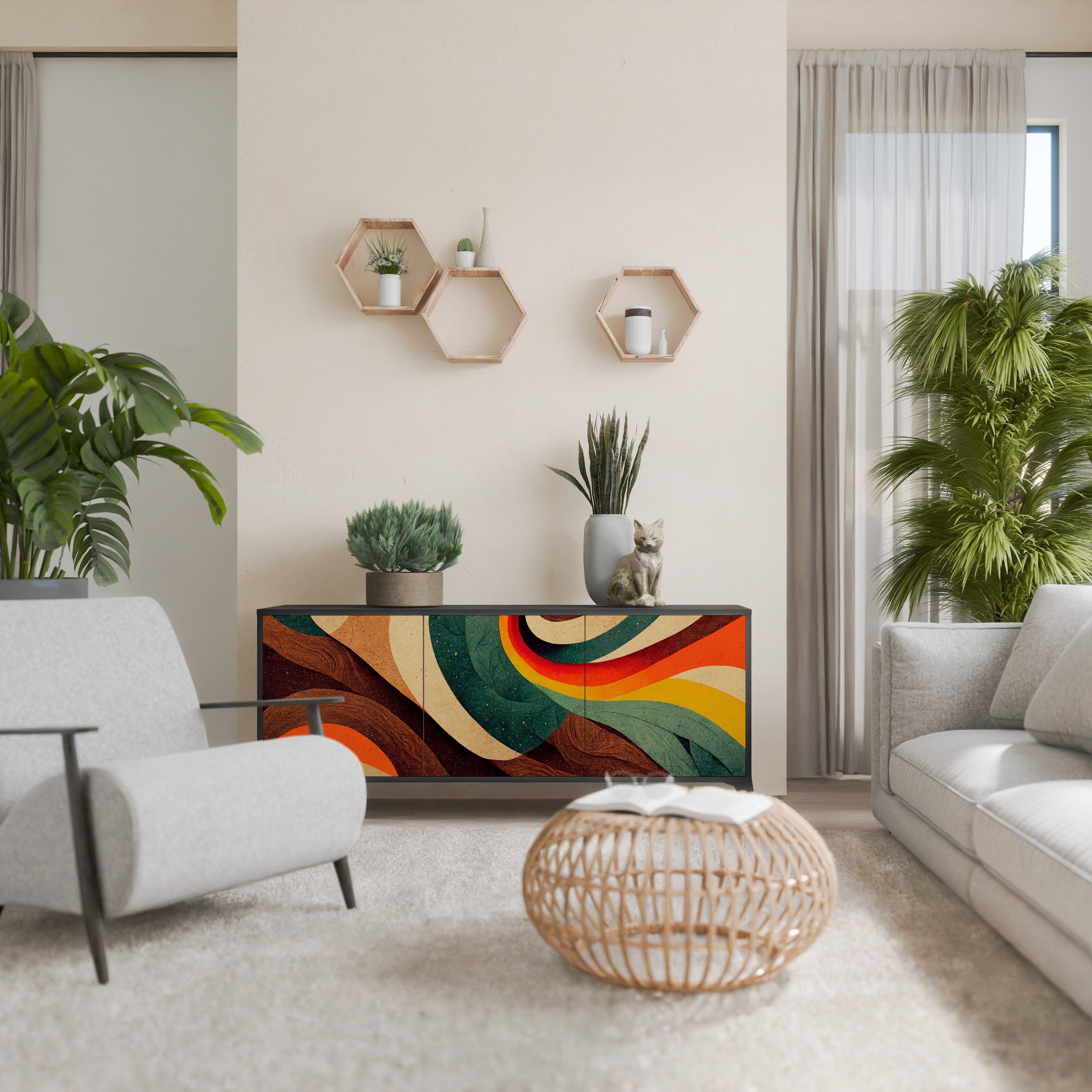 COLORFUL STRANDS Aparador de 3 Portas em Acabamento Preto