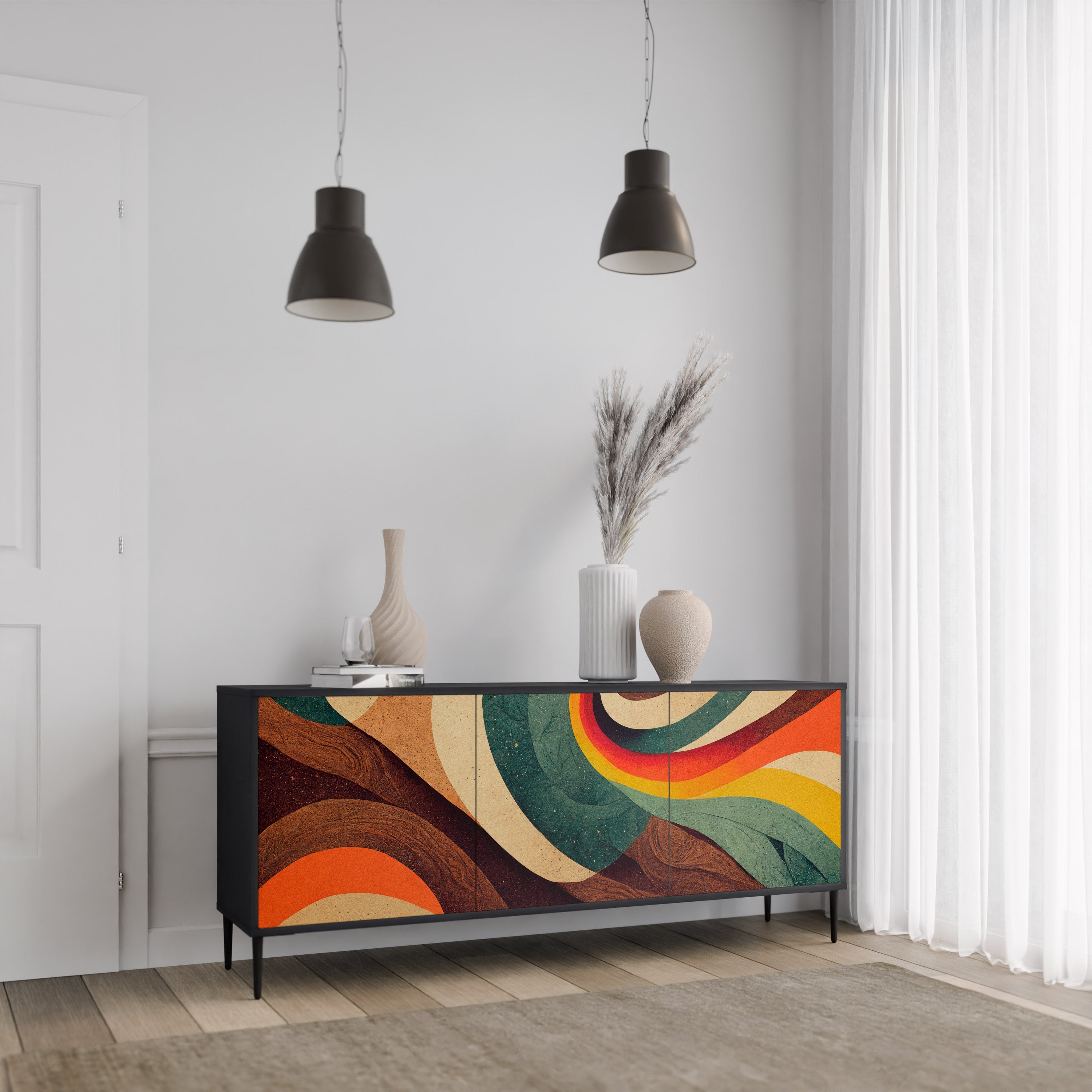 COLORFUL STRANDS 3-Door Sideboard in Black Finish