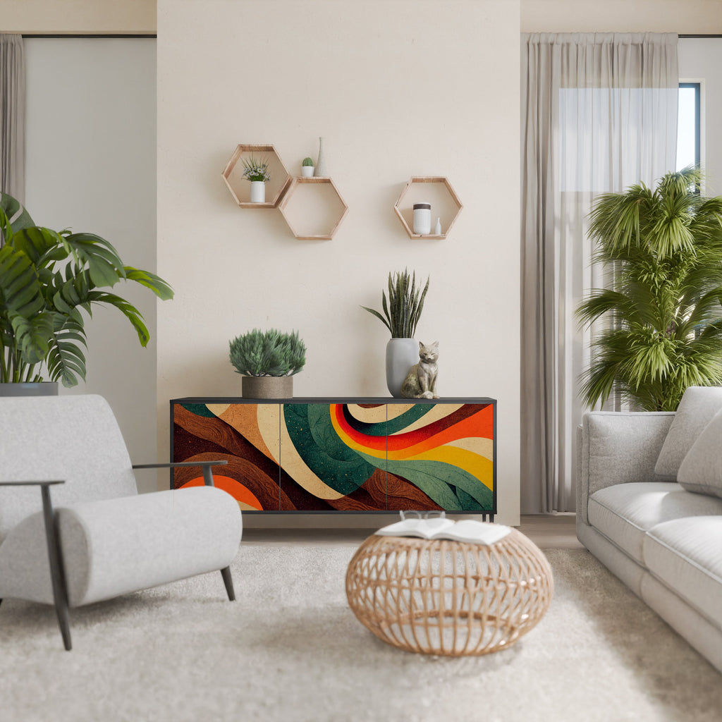 COLORFUL STRANDS Aparador de 3 Portas em Acabamento Preto